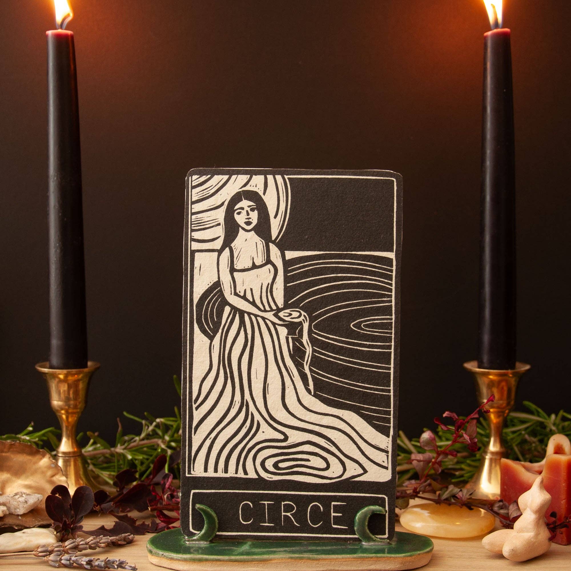 CIRCE ORACLE ALTAR CARD PRINT | Linocut design