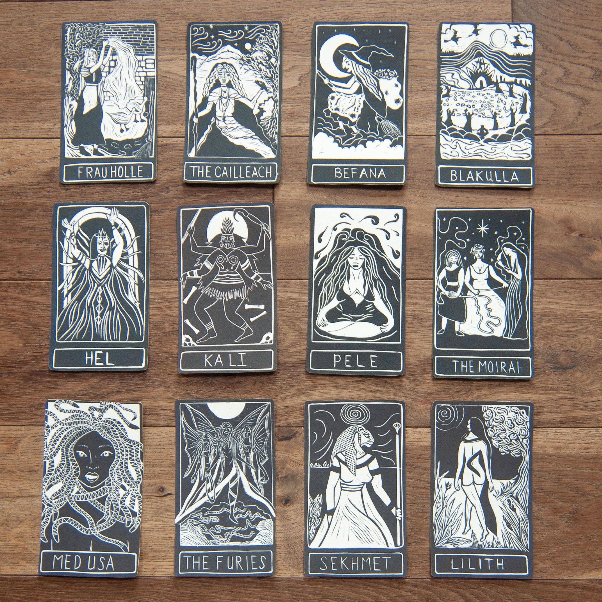 THE CAILLEACH ORACLE ALTAR CARD PRINT |  Linocut design