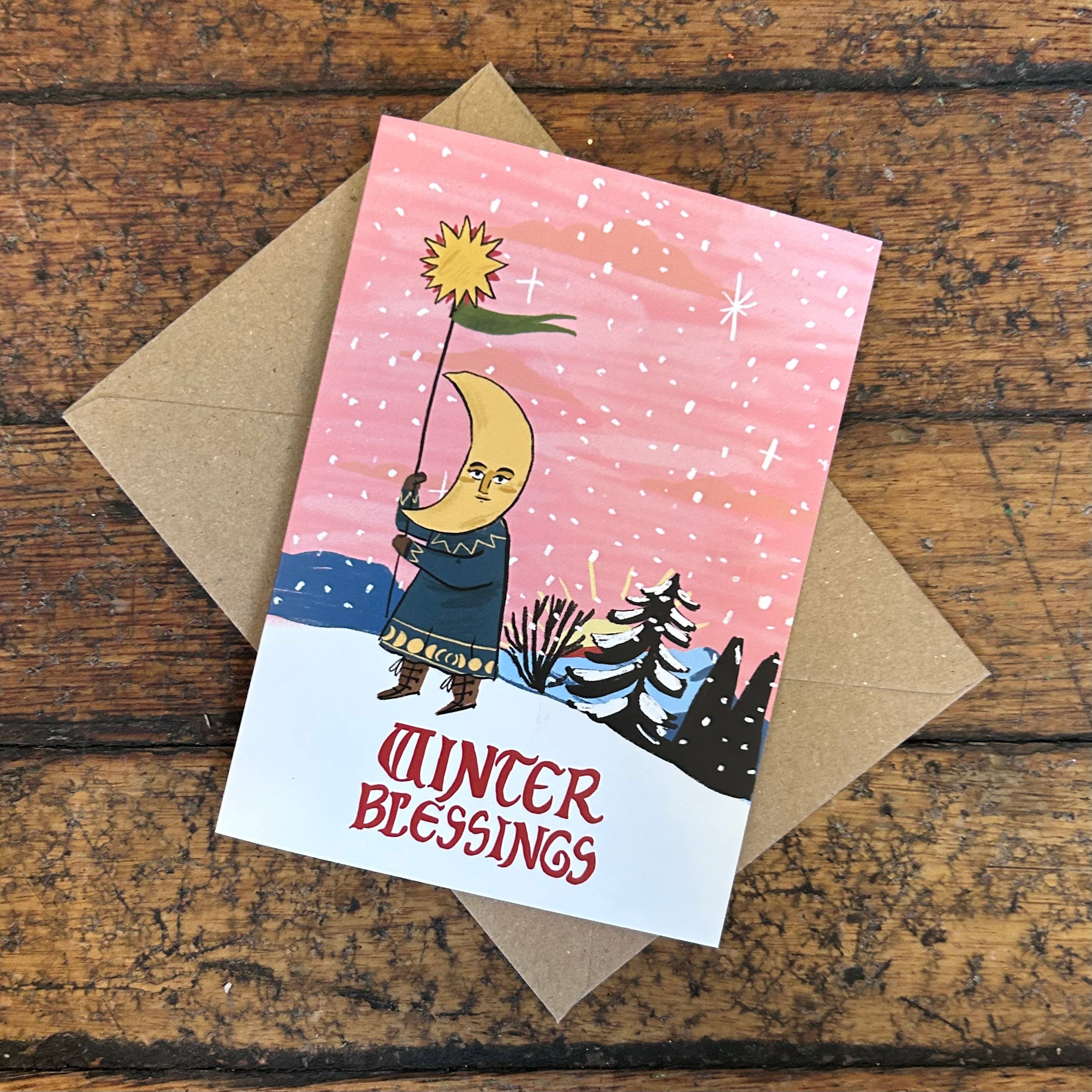 Winter Blessings Moon Greetings Card