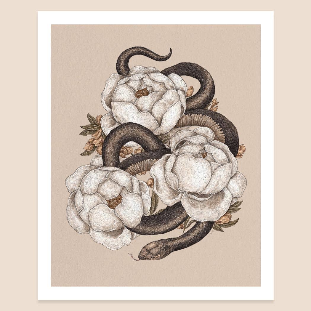 Snake and Peonies Print 8" x 10" - Jessica Roux