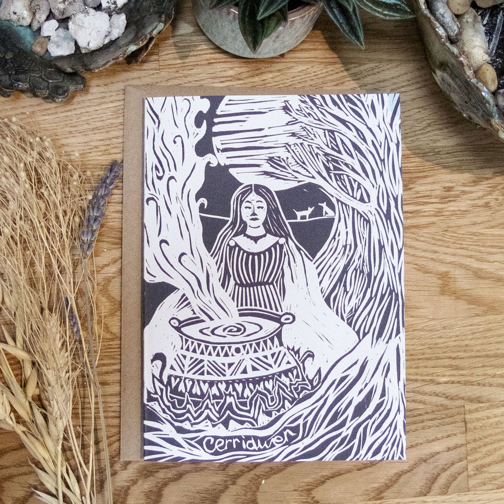 Goddess Cerridwen Linocut Greeting Card