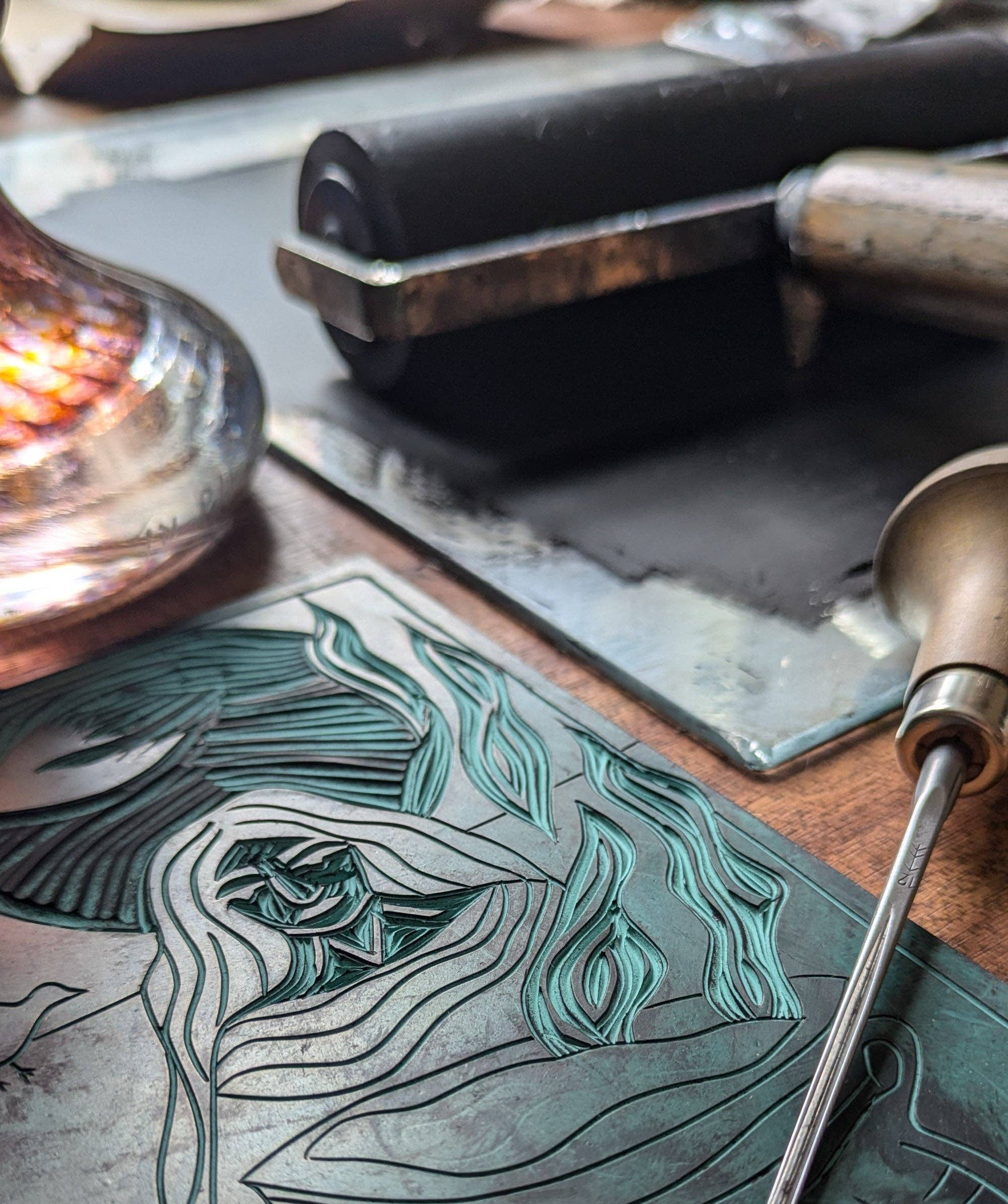 CERRIDWEN ORACLE ALTAR CARD PRINT | Handmade linocut design