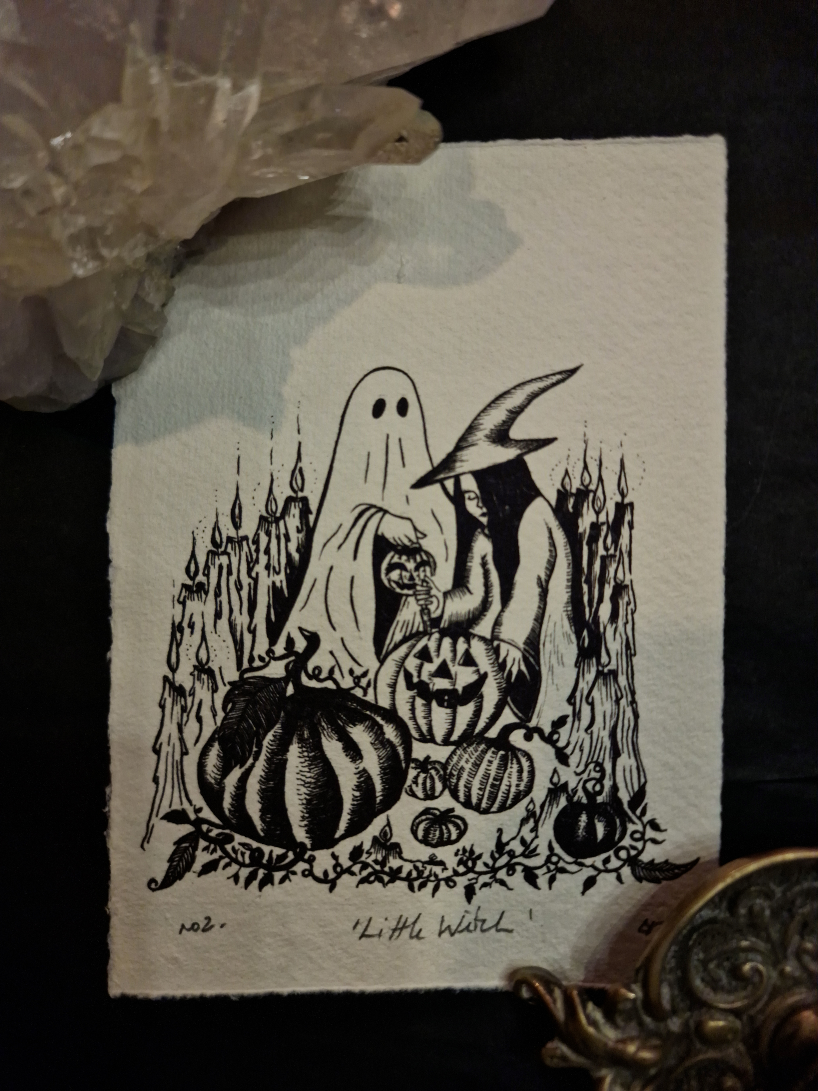 The Little Witch Art Print - Black & Bone
