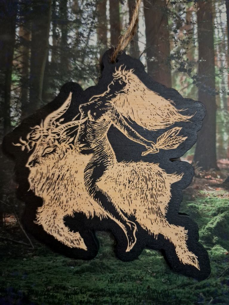 Tailtu & The Goat God Woodcut Wall Hanging - Black & Bone