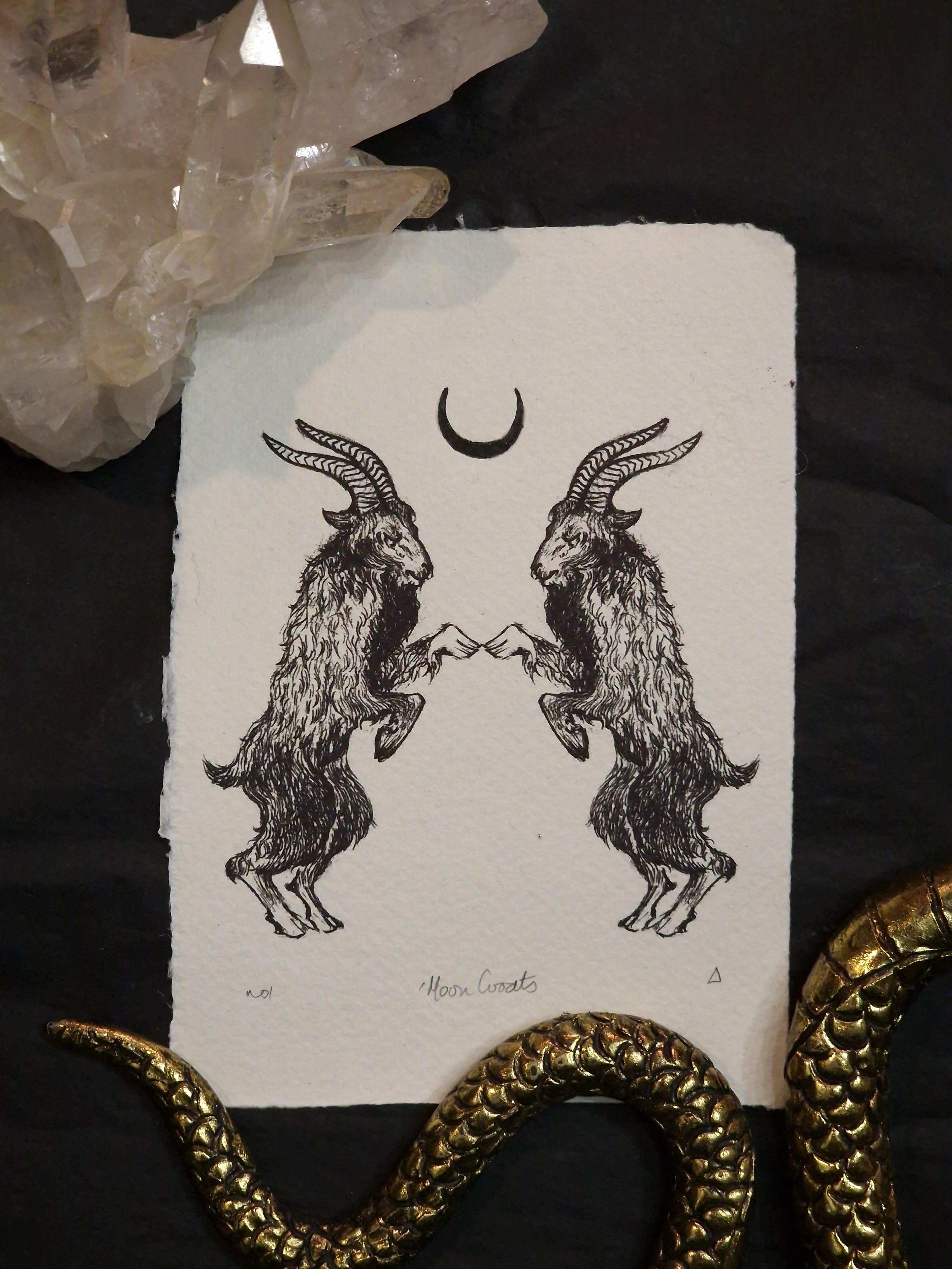 Moon Goats Art Print - Black & Bone