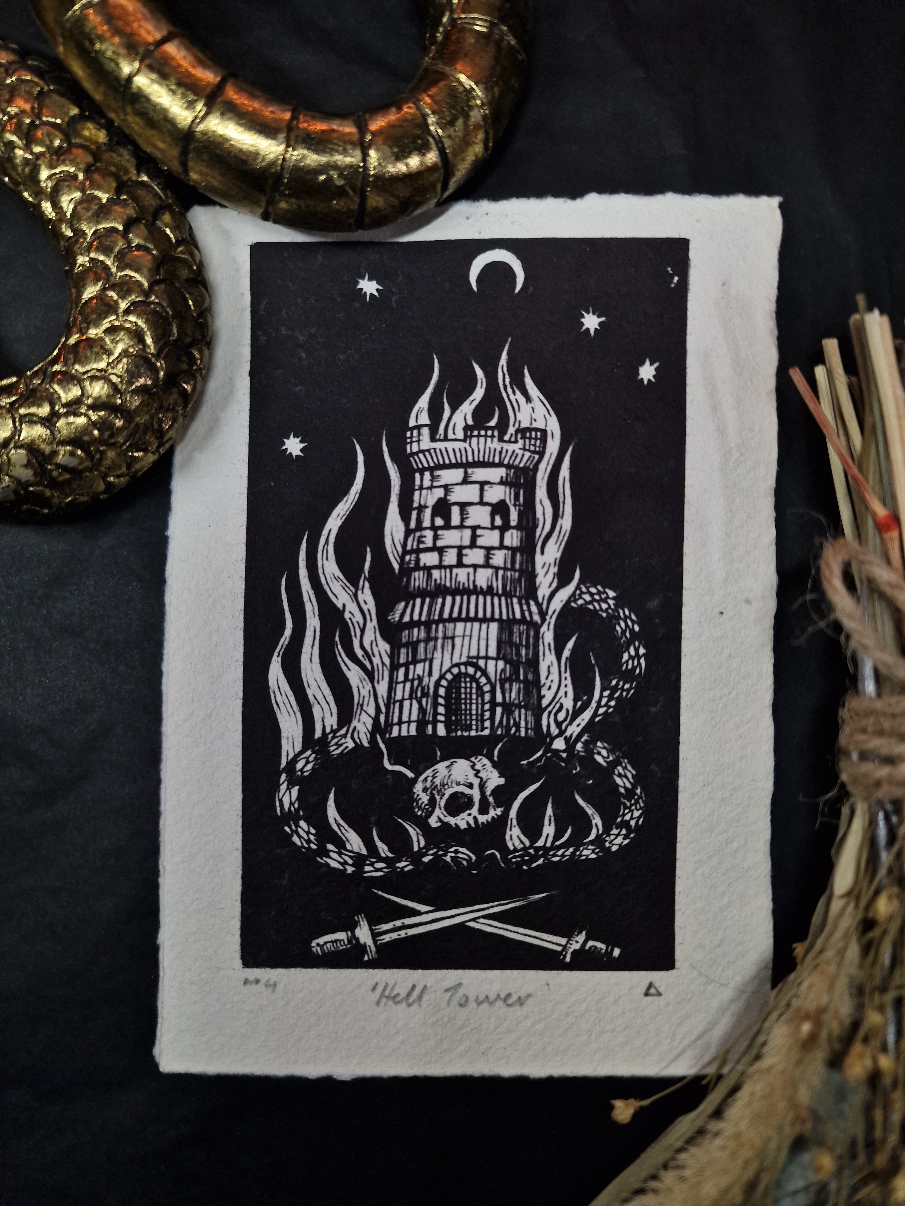 Hell Tower Art Print - Black & Bone