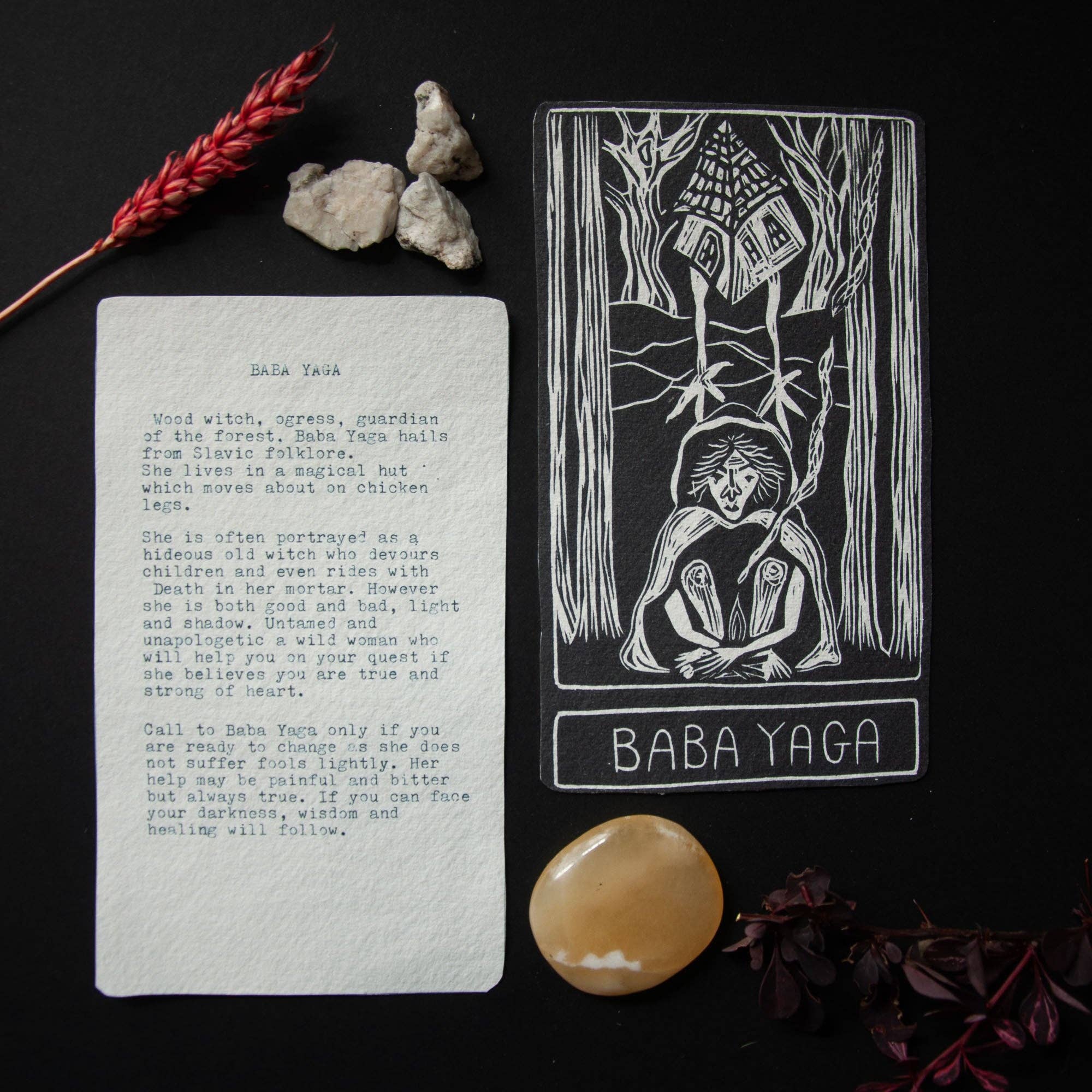 BABA YAGA ORACLE ALTAR CARD  PRINT | Original linocut design