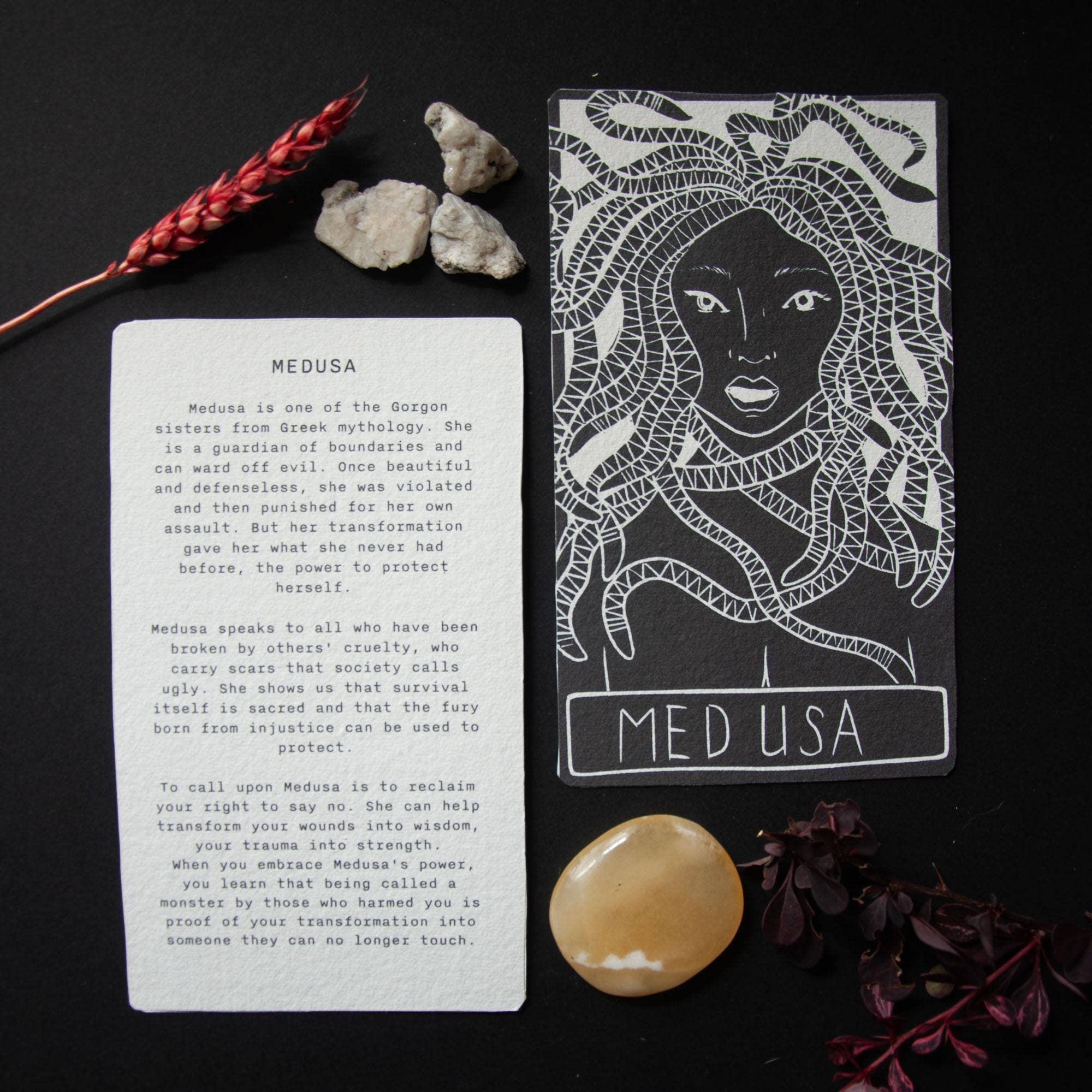 MEDUSA ORACLE ALTAR CARD PRINT |  Linocut design