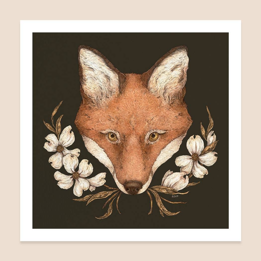 Fox and Dogwoods Print 8" x 8" - Jessica Roux