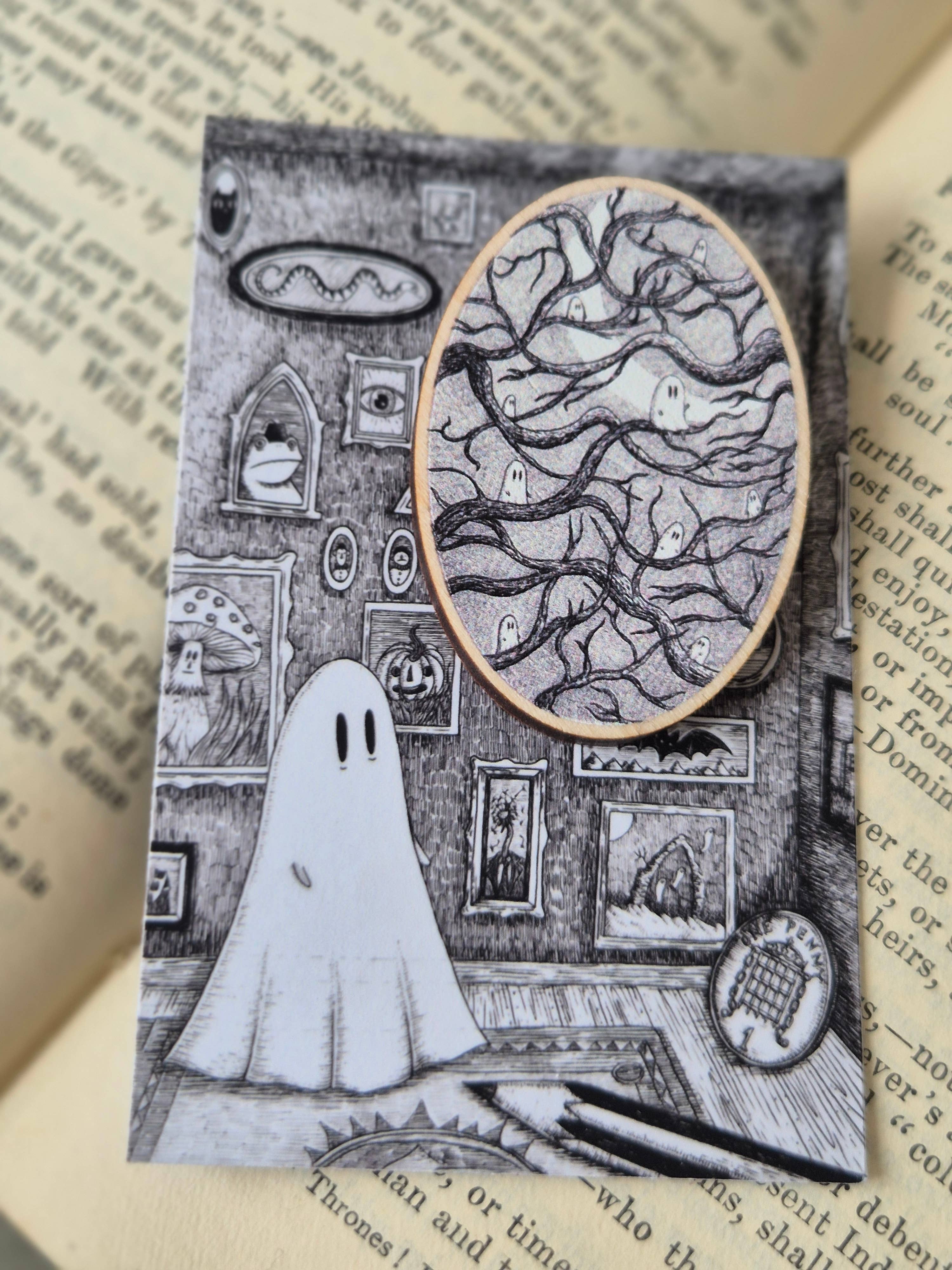 Spooky Branches Wooden Pin Badge