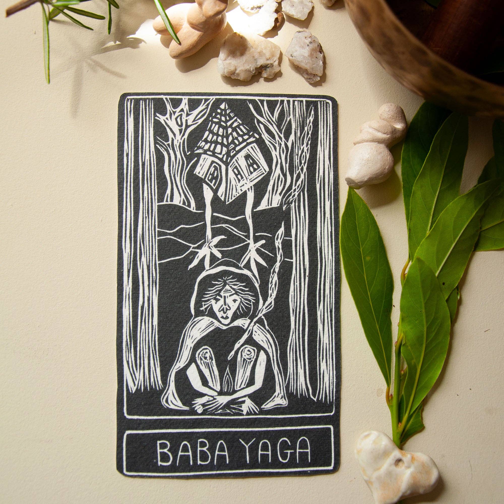 BABA YAGA ORACLE ALTAR CARD  PRINT | Original linocut design