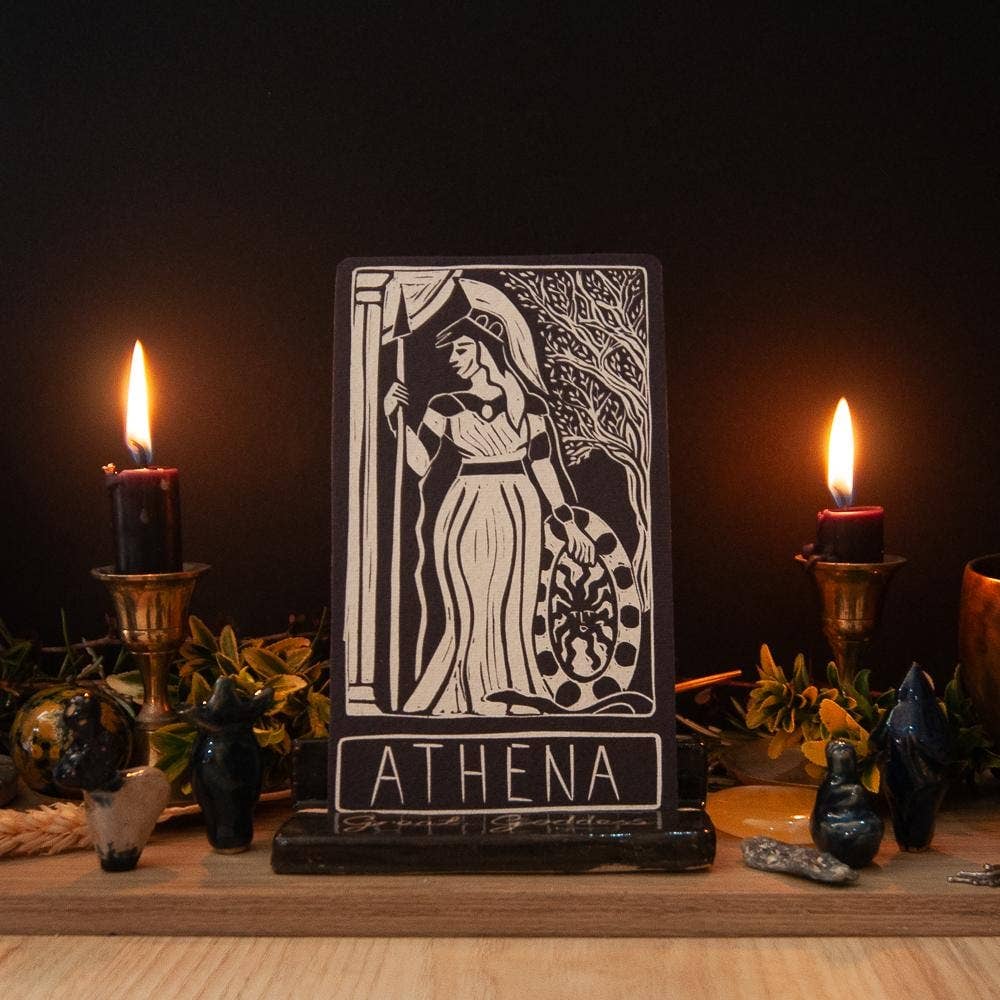 ATHENA ORACLE ALTAR CARD PRINT | Original Linocut Design