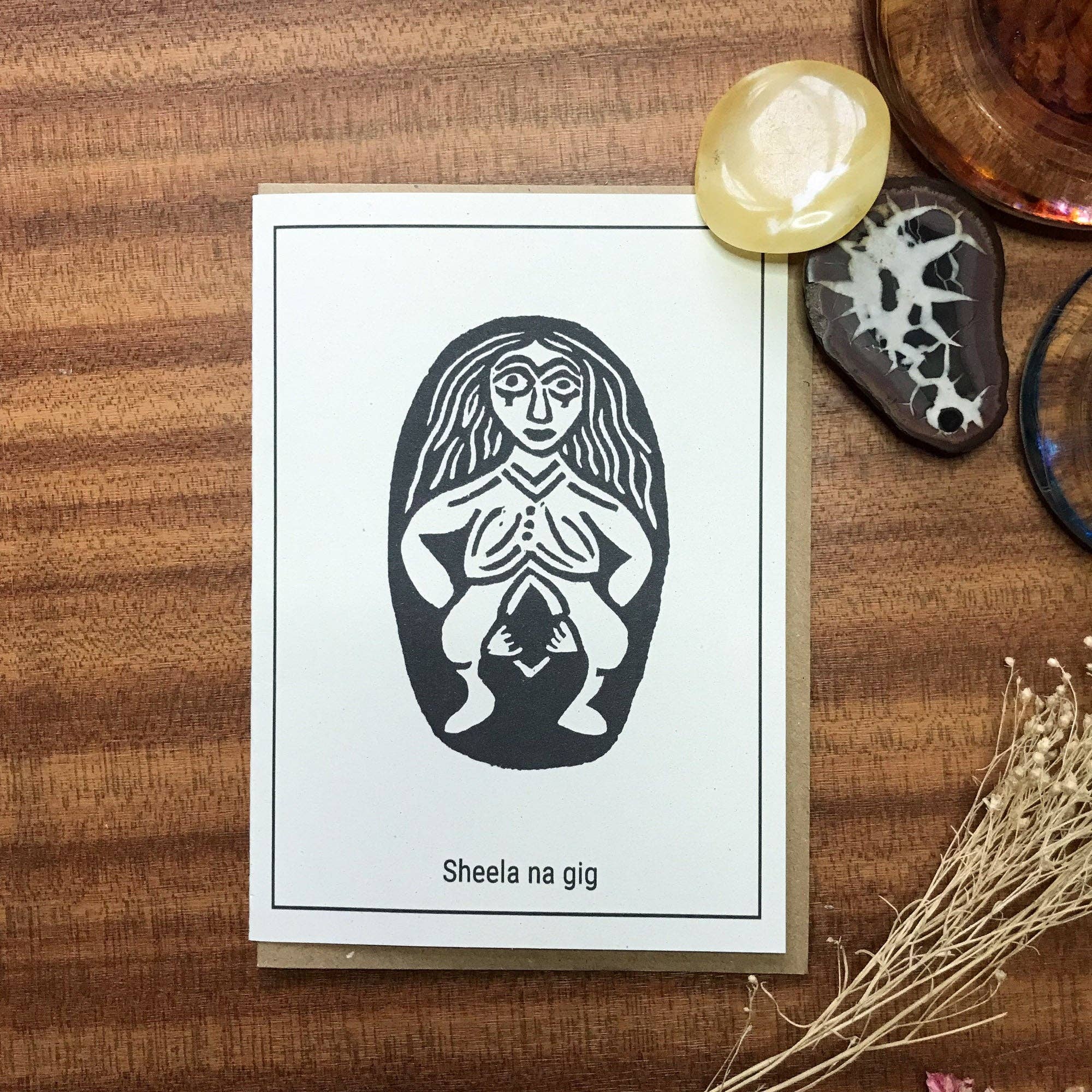 Sheela Na Gig Linocut Greeting Card