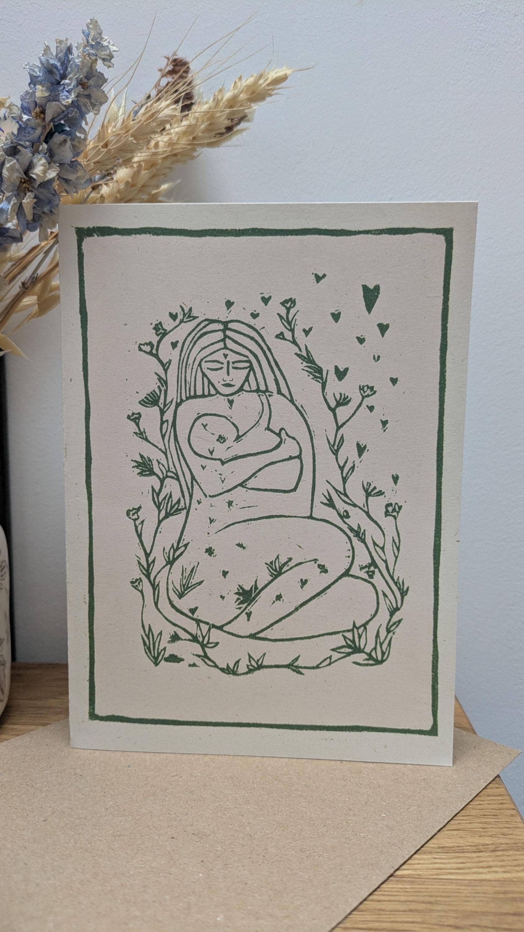 Mother And Baby Linocut Greeting Card