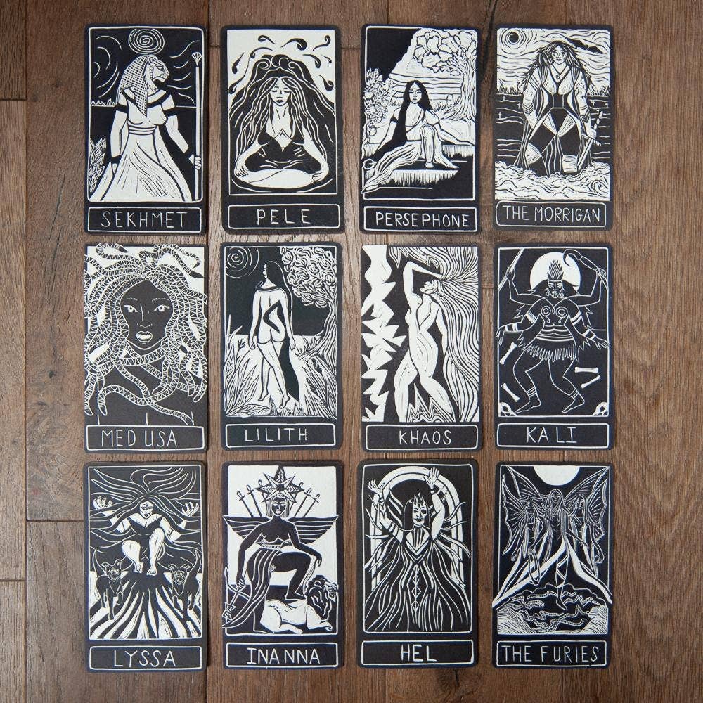 ATHENA ORACLE ALTAR CARD PRINT | Original Linocut Design