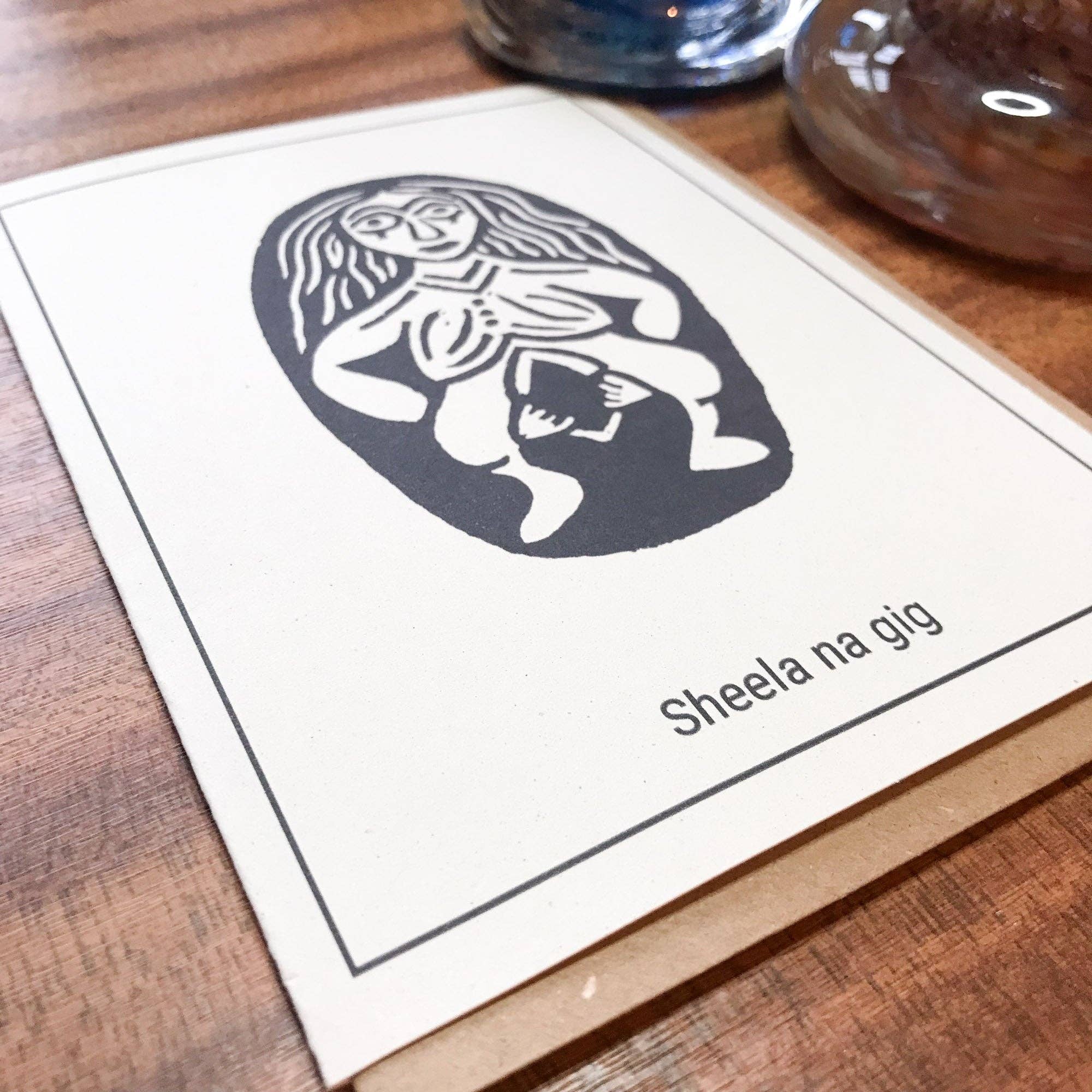 Sheela Na Gig Linocut Greeting Card