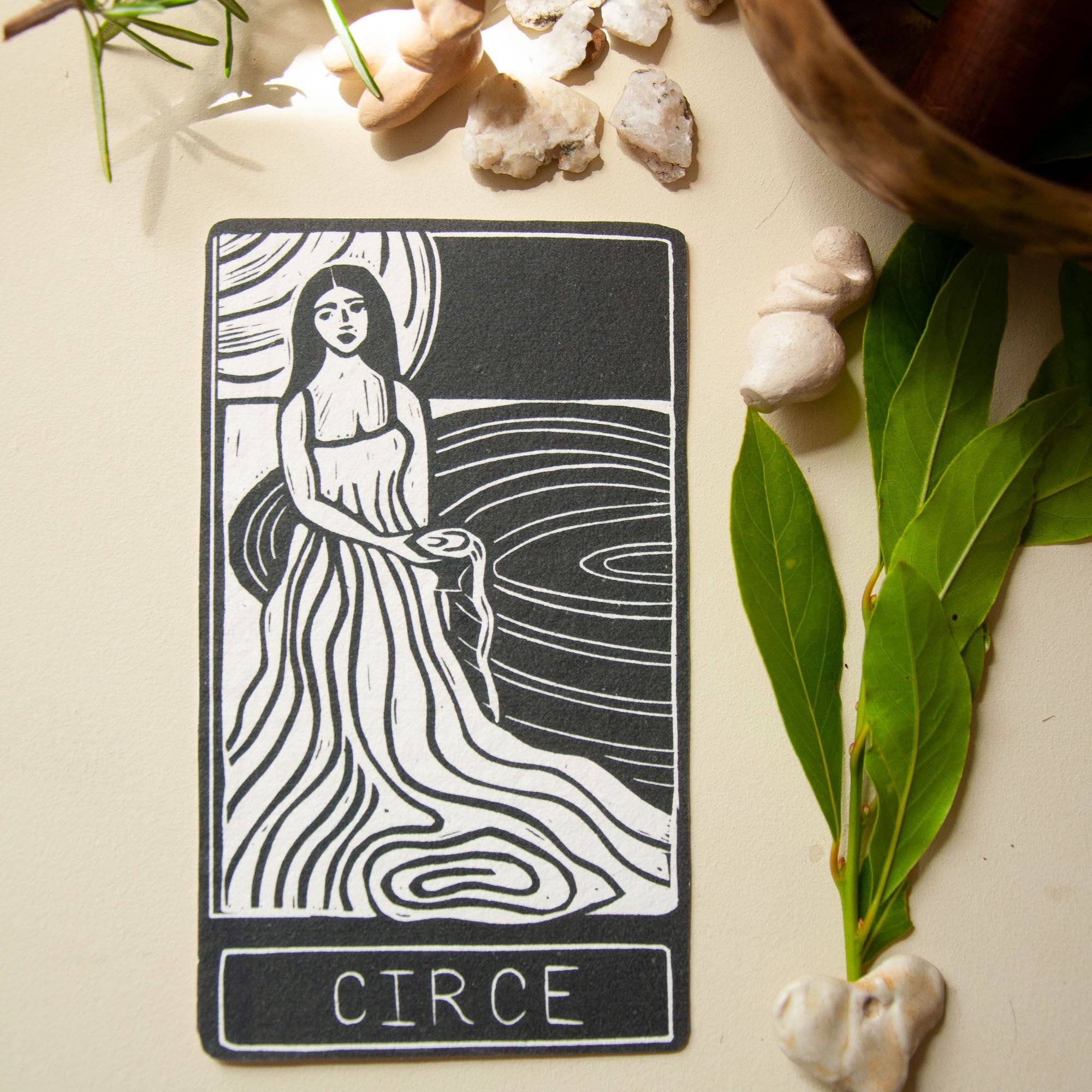 CIRCE ORACLE ALTAR CARD PRINT | Linocut design