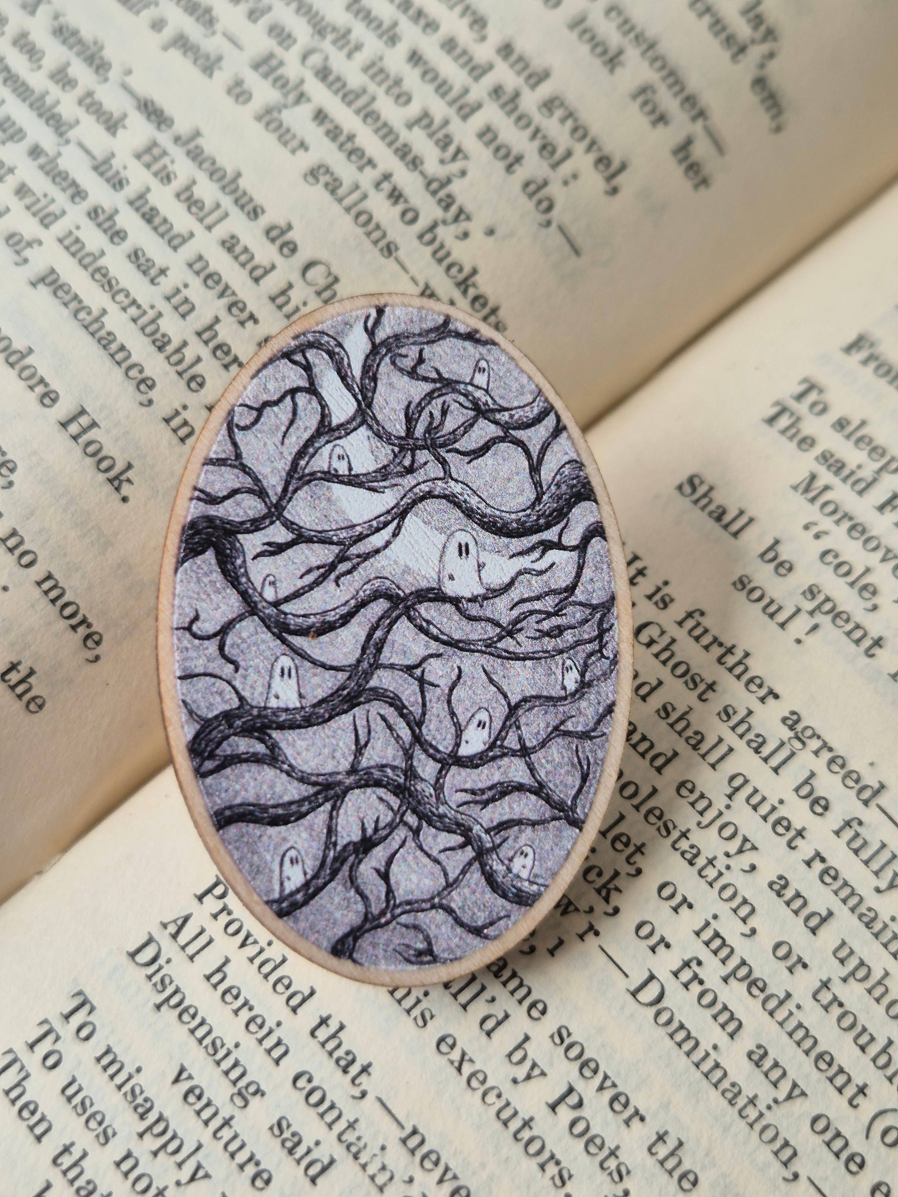 Spooky Branches Wooden Pin Badge