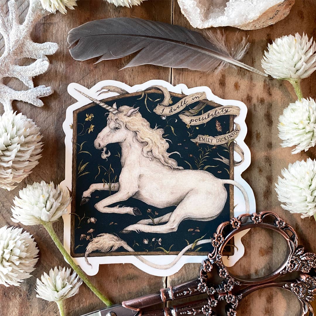 I Dwell in Possibility Unicorn Sticker - Jessica Roux
