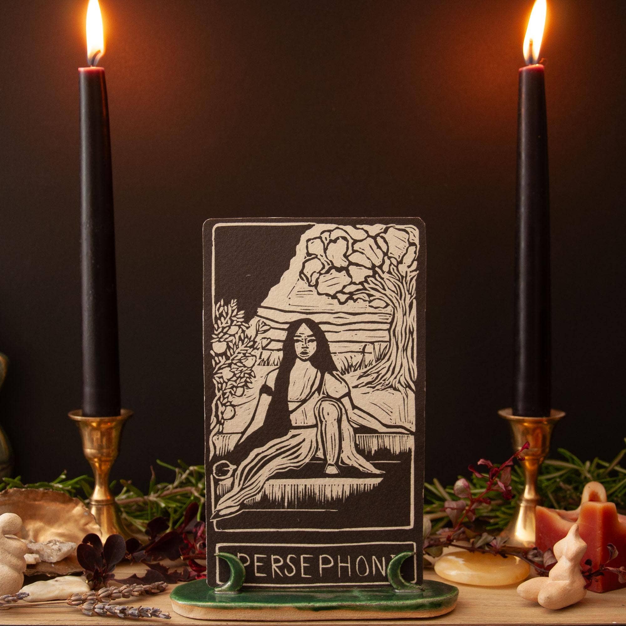 PERSEPHONE  ORACLE ALTAR CARD PRINT | Linocut design