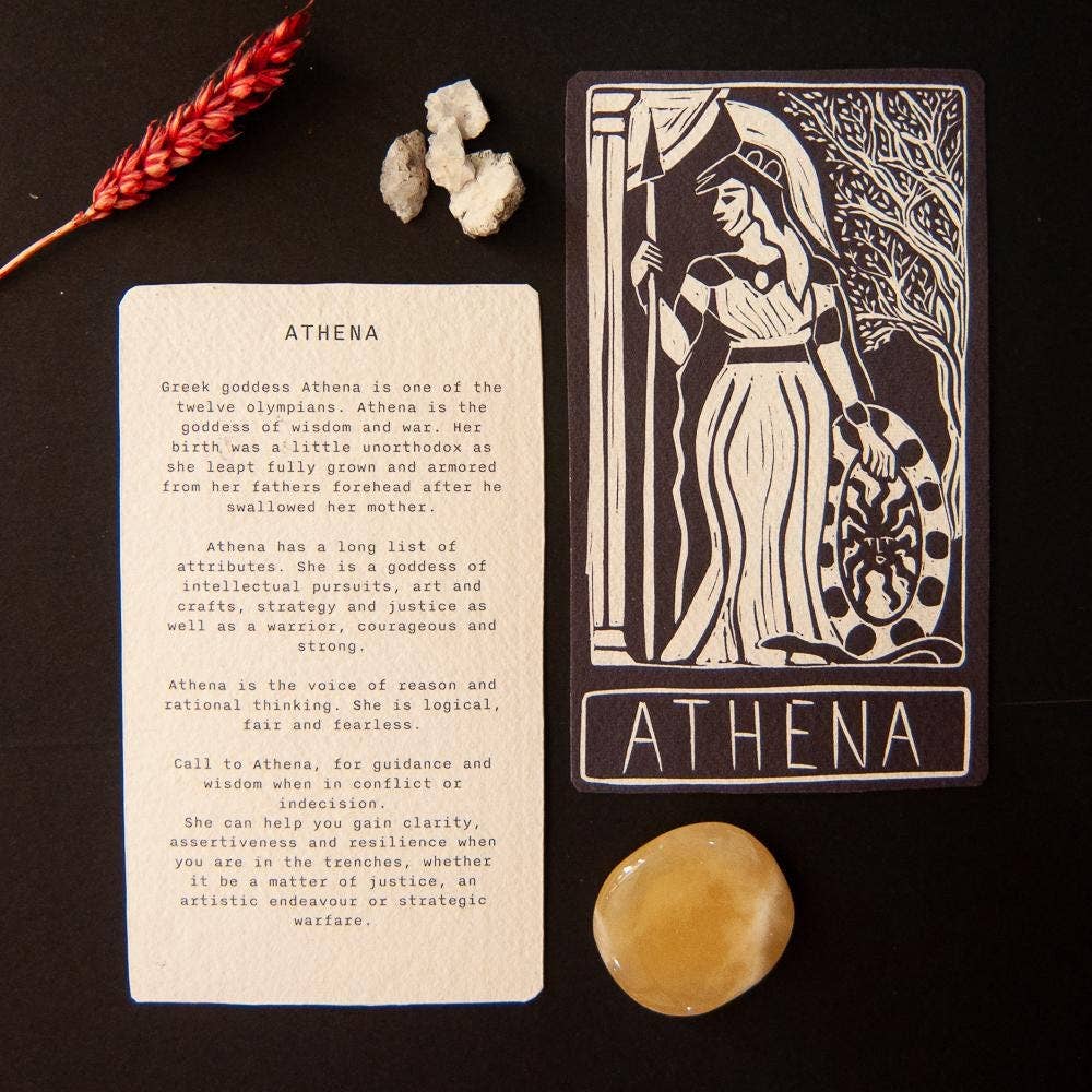 ATHENA ORACLE ALTAR CARD PRINT | Original Linocut Design