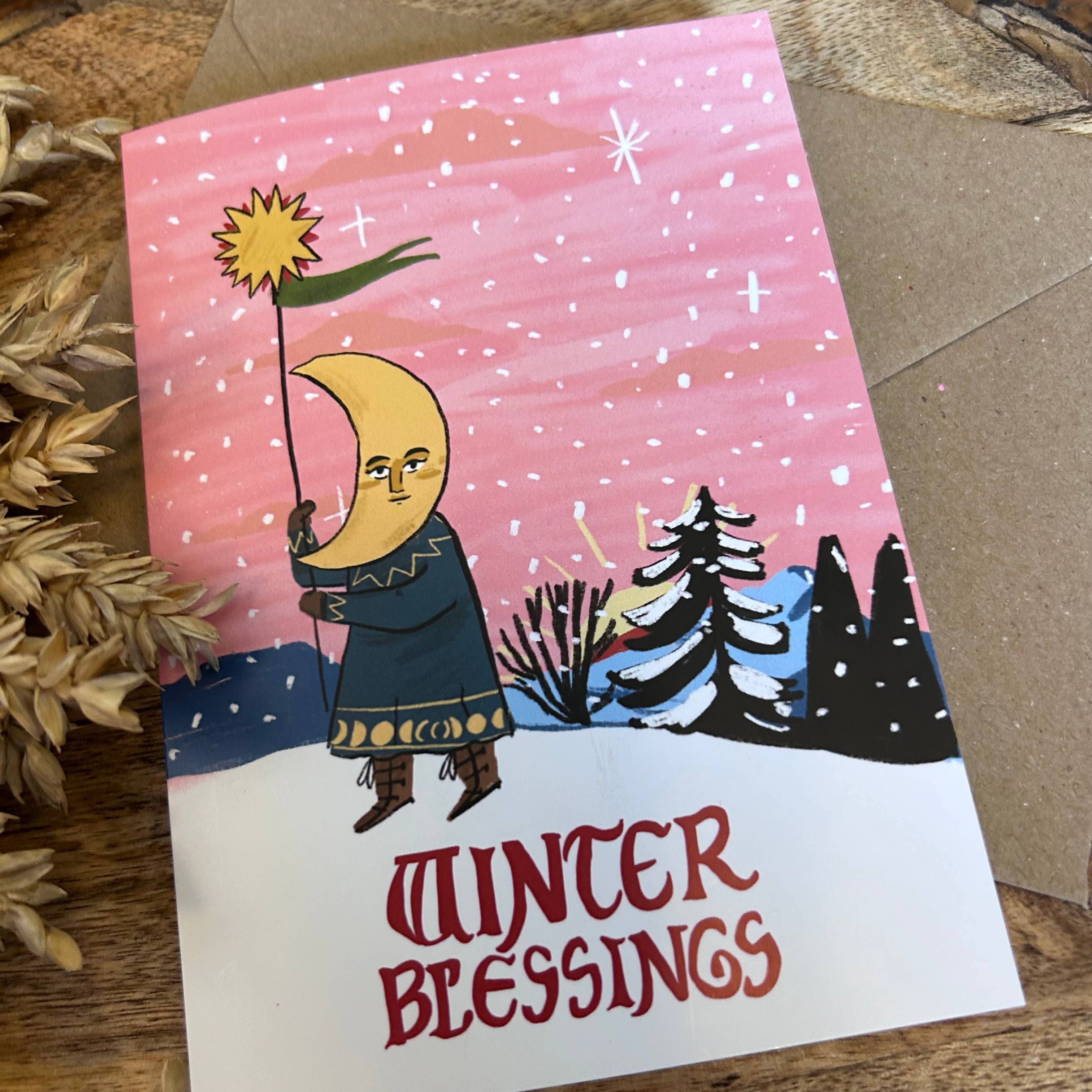 Winter Blessings Moon Greetings Card