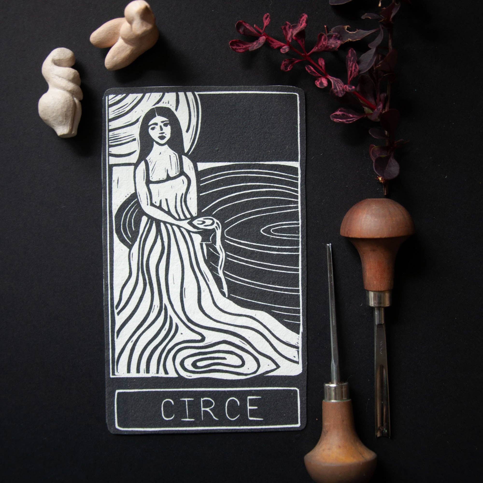 CIRCE ORACLE ALTAR CARD PRINT | Linocut design