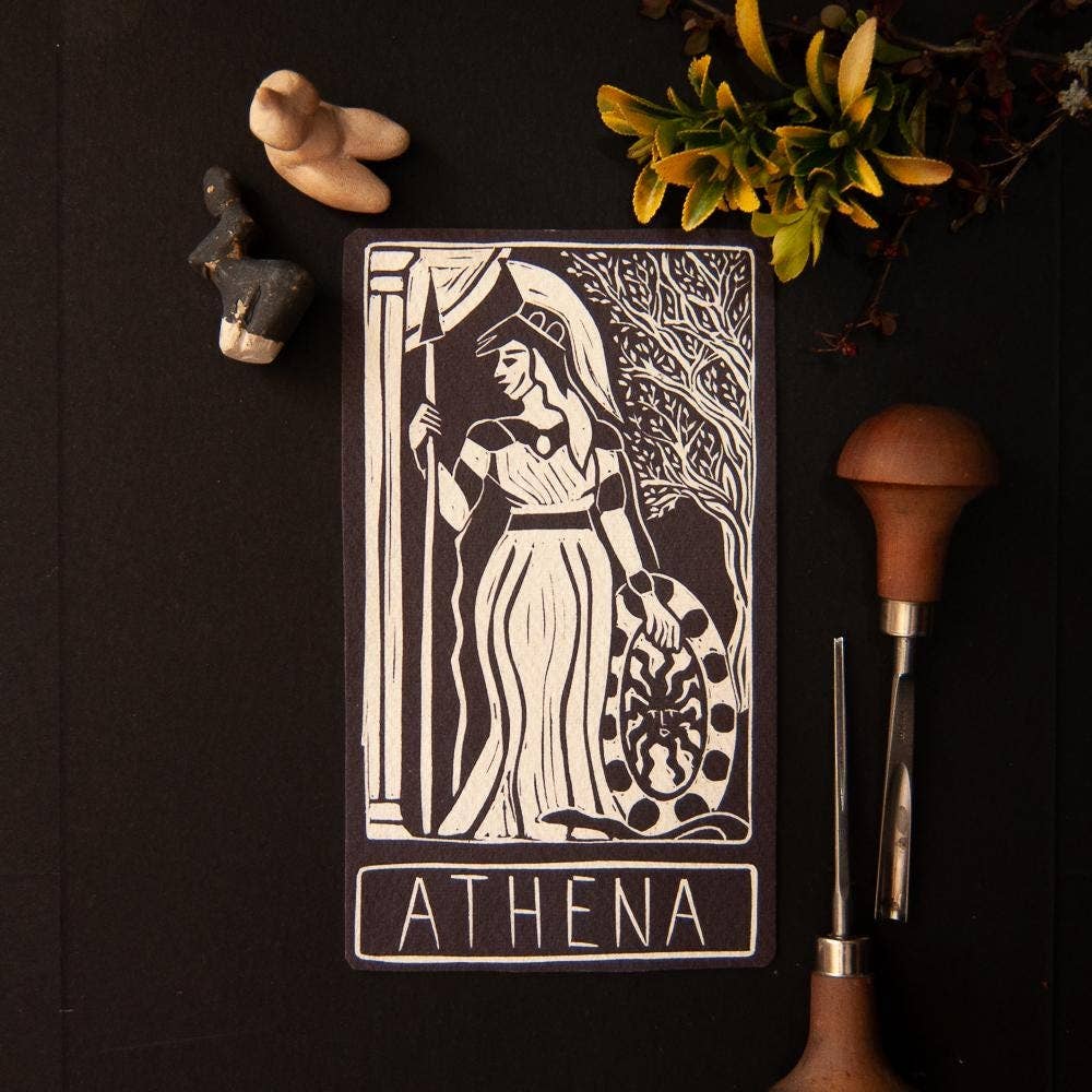 ATHENA ORACLE ALTAR CARD PRINT | Original Linocut Design