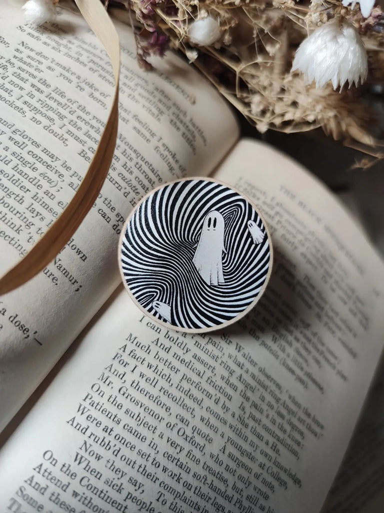 Op Art Ghosties Wooden Pin Badge - Jon Turner