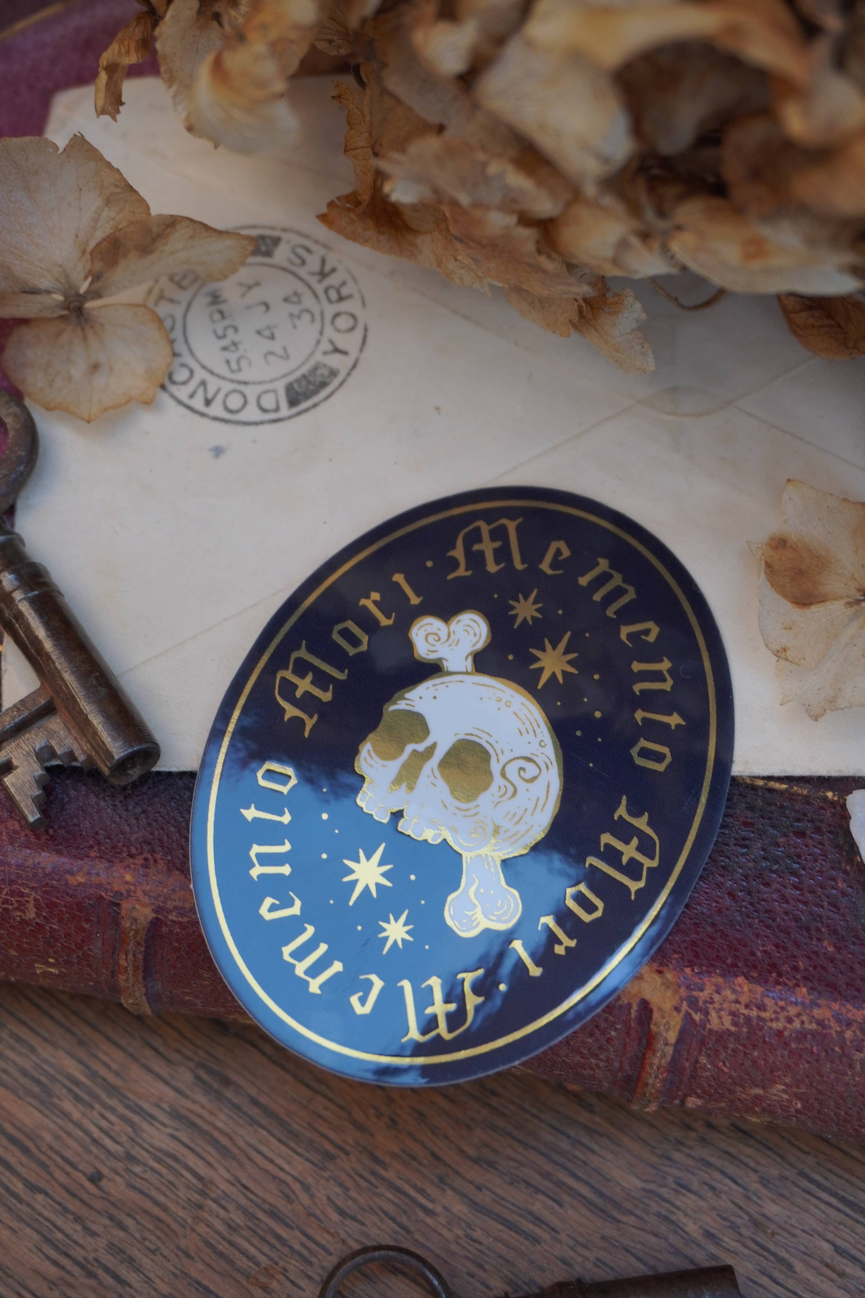 Memento Mori Gold Mirror Sticker - Tooth & Toad