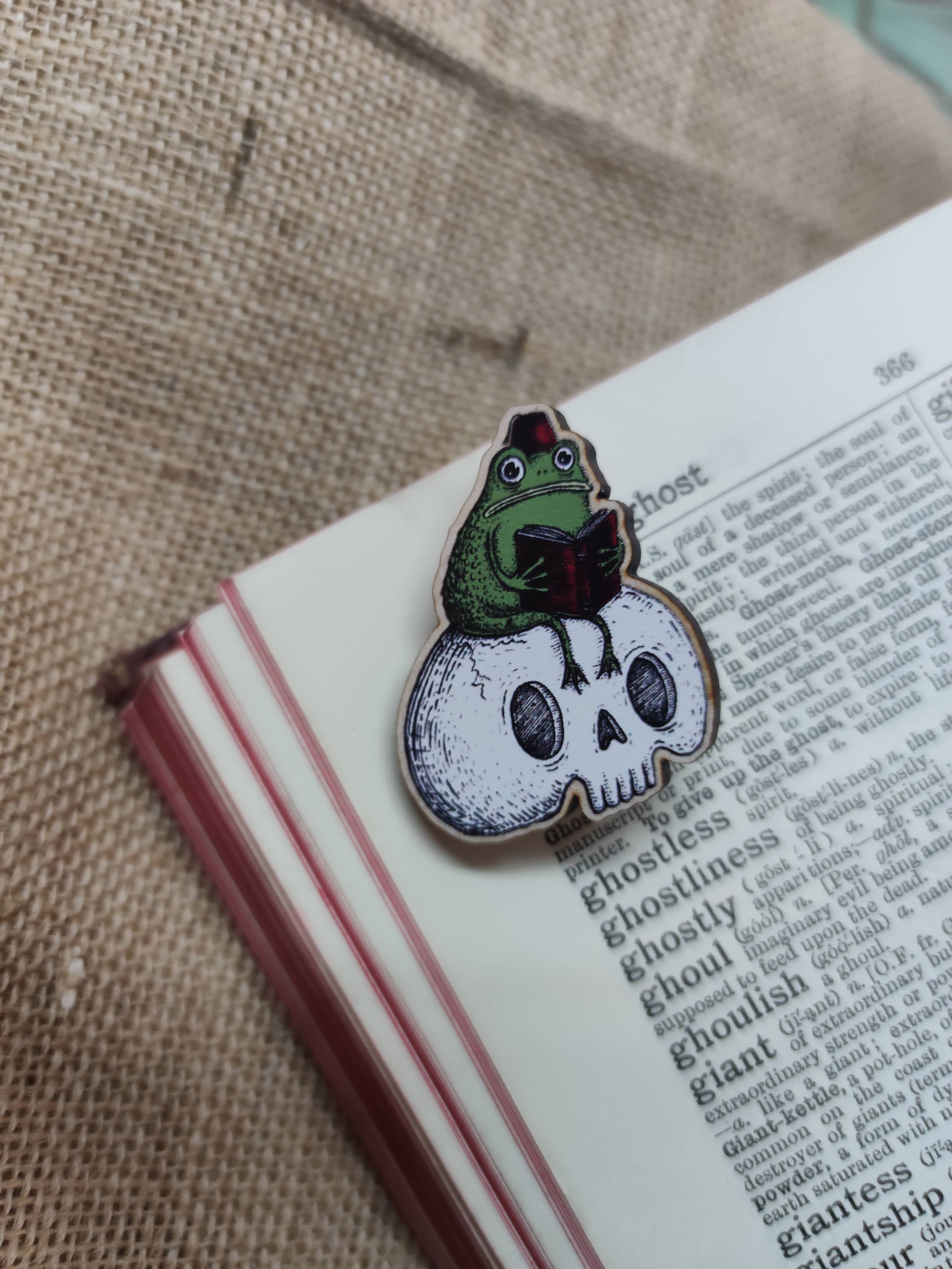 Studious Marshtoad Wooden Pin Badge