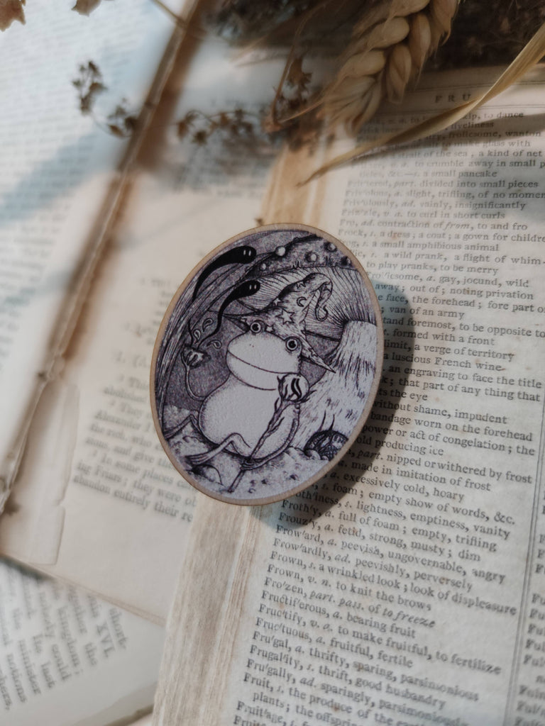 Frog Wizard Wooden Pin Badge