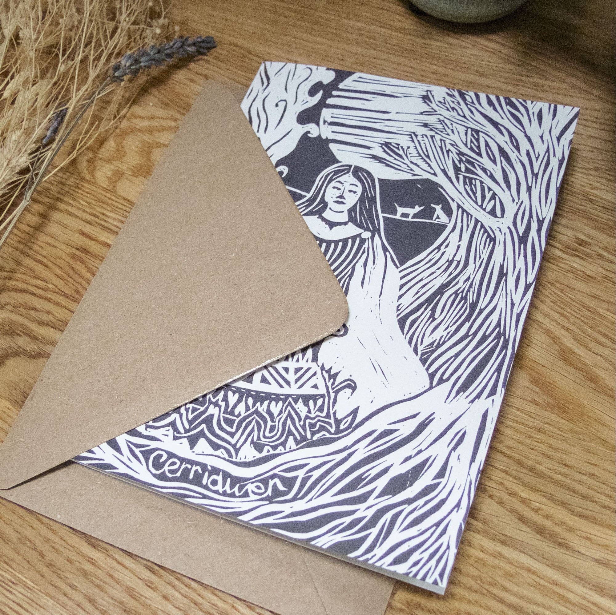 Goddess Cerridwen Linocut Greeting Card