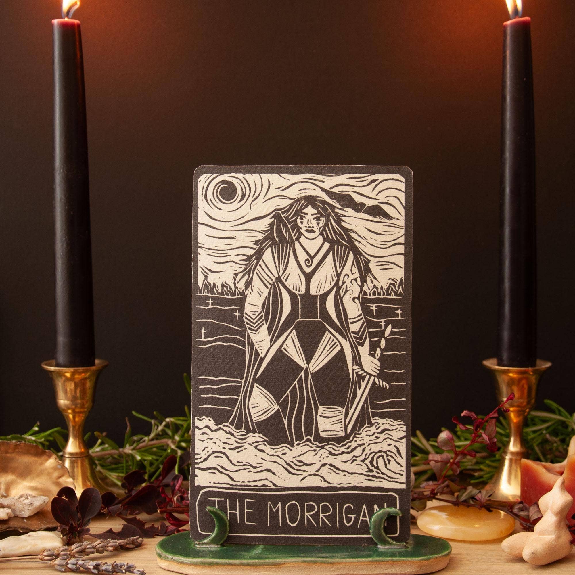 MORRIGAN  ORACLE ALTAR CARD PRINT | Linocut design