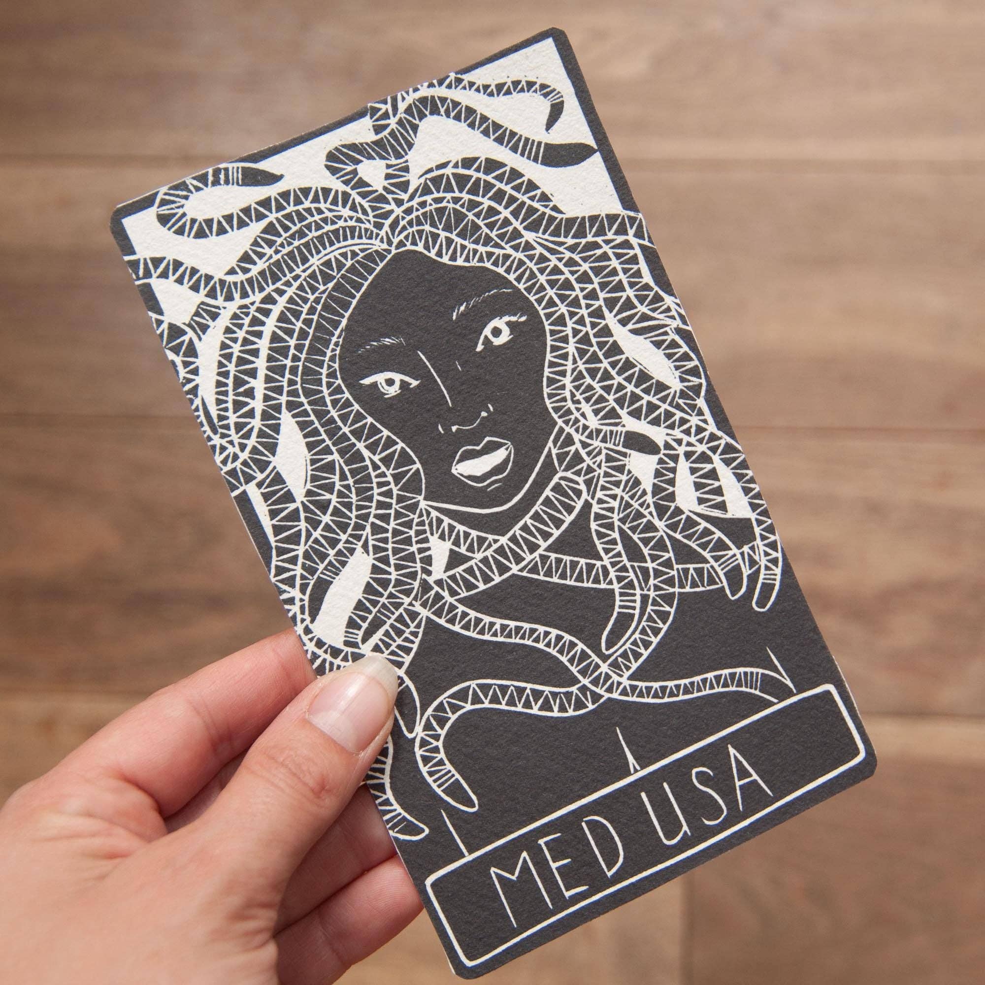 MEDUSA ORACLE ALTAR CARD PRINT |  Linocut design