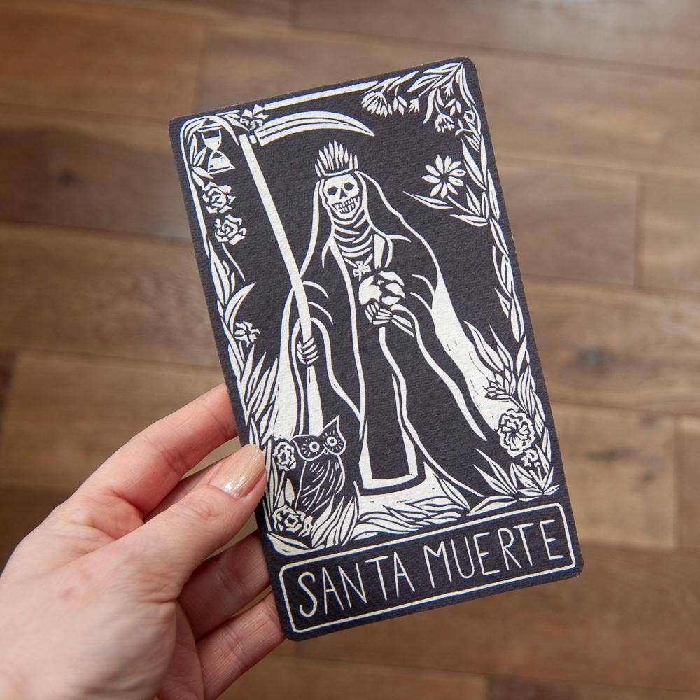 SANTA MUERTE ORACLE ALTAR CARD PRINT | linocut design