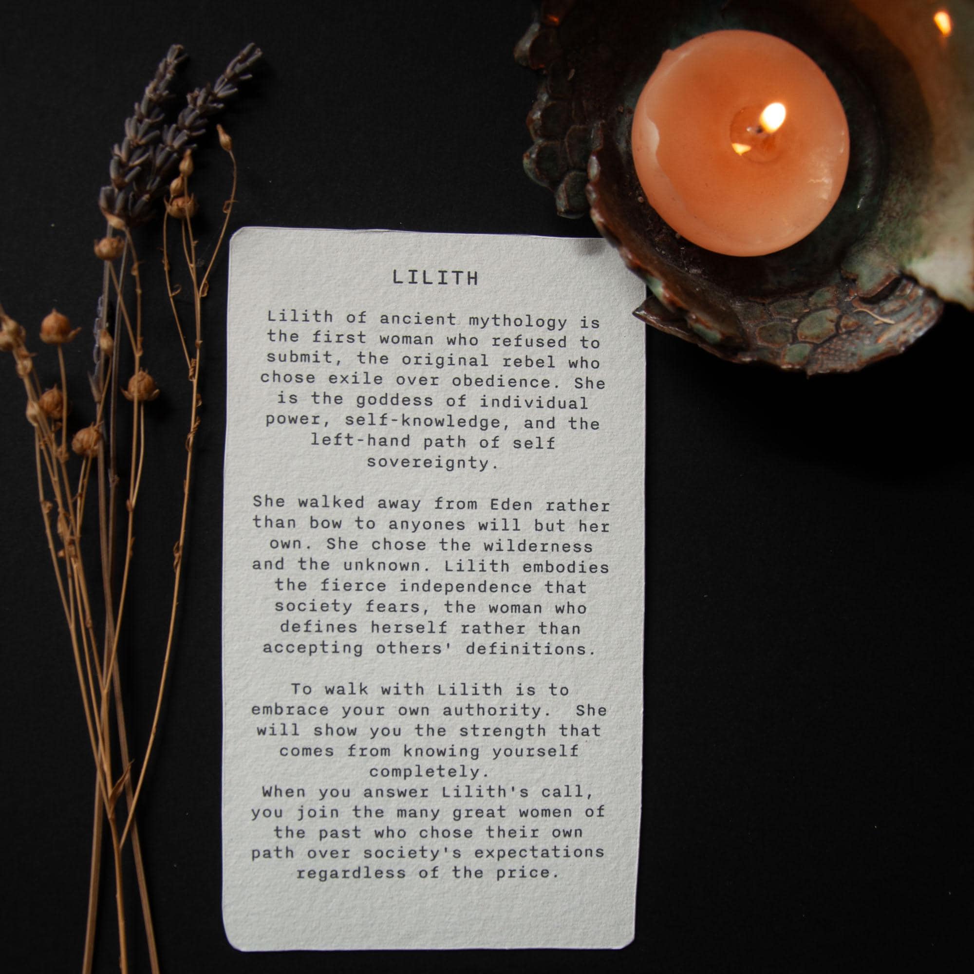 LILITH ORACLE ALTAR CARD PRINT |  Linocut design