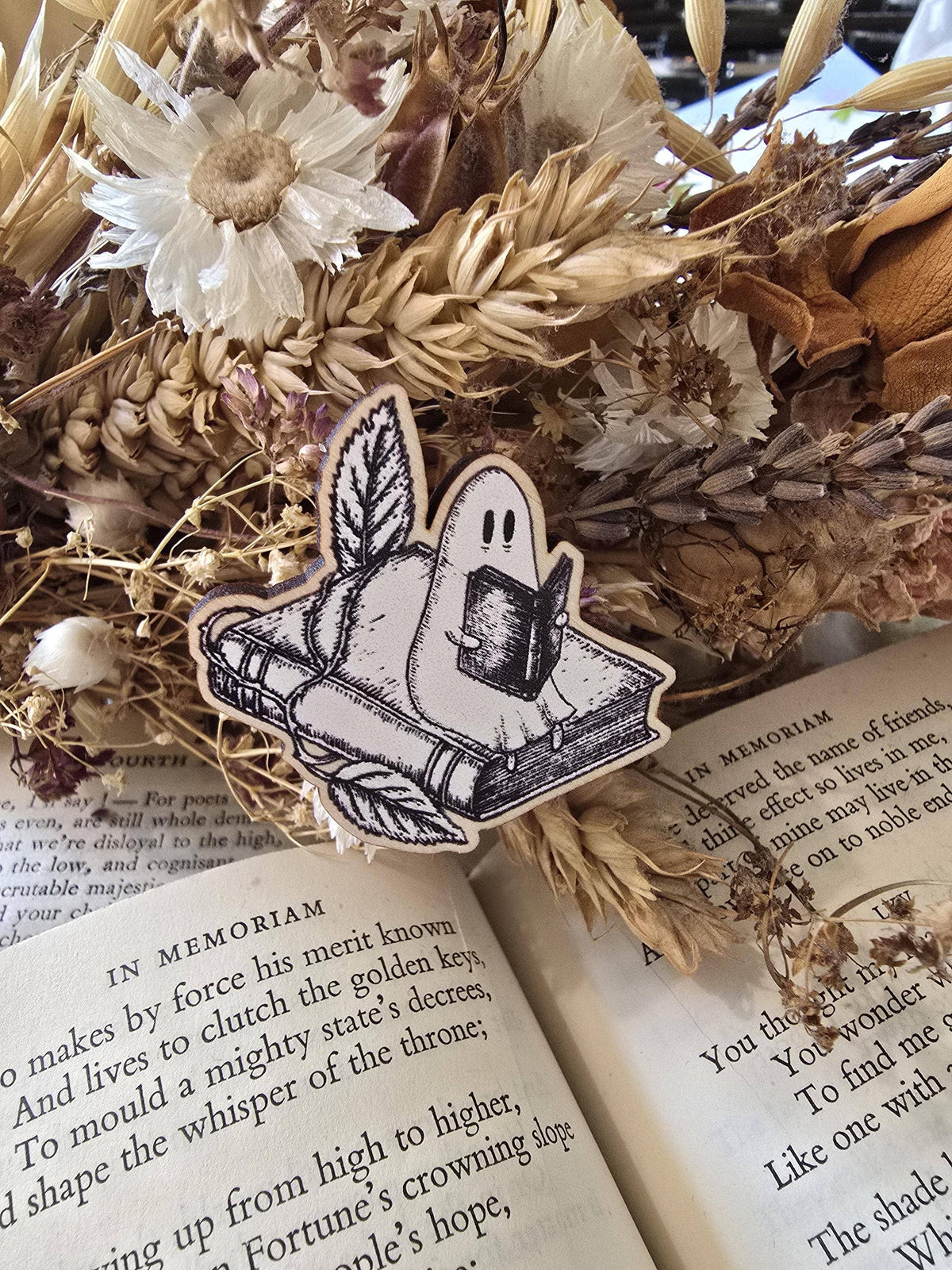 Library Ghost Wooden Pin Badge