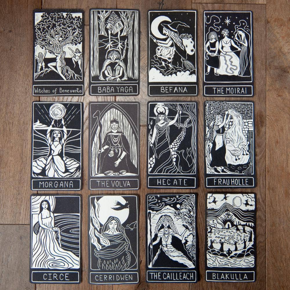 SANTA MUERTE ORACLE ALTAR CARD PRINT | linocut design