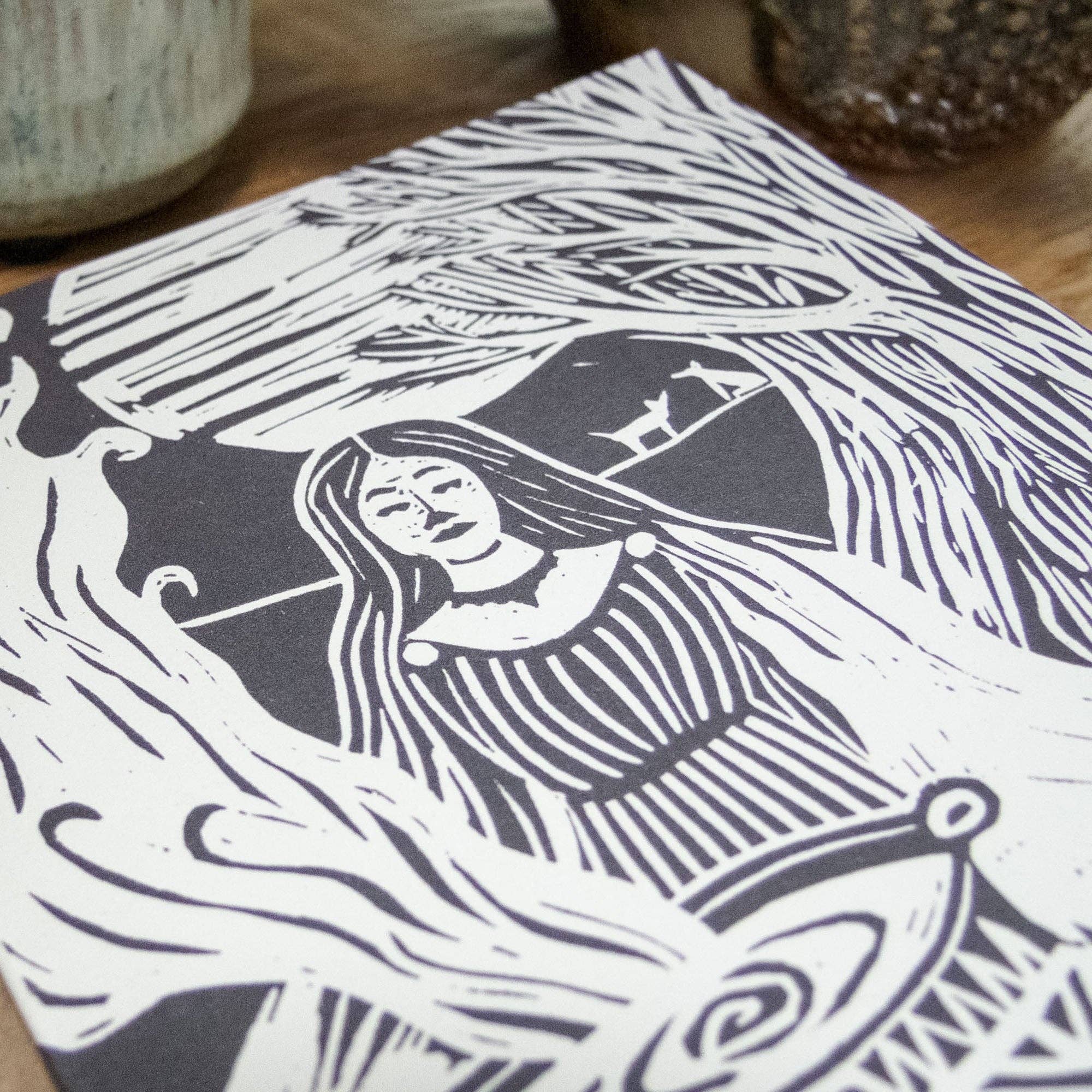 Goddess Cerridwen Linocut Greeting Card