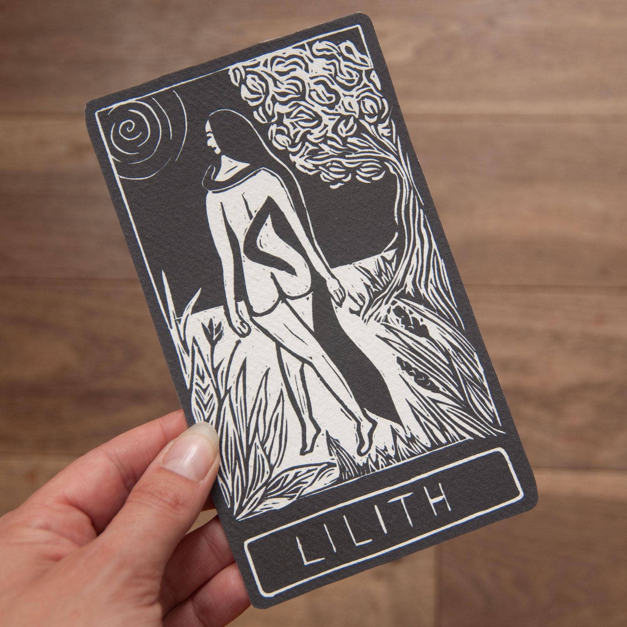 LILITH ORACLE ALTAR CARD PRINT |  Linocut design