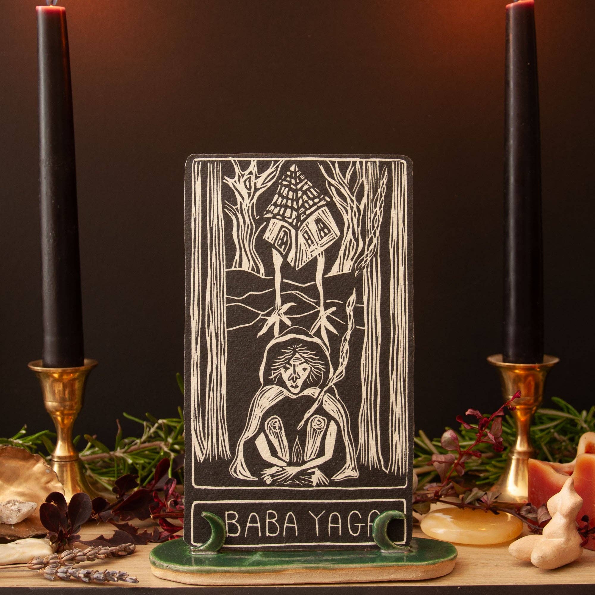 BABA YAGA ORACLE ALTAR CARD  PRINT | Original linocut design