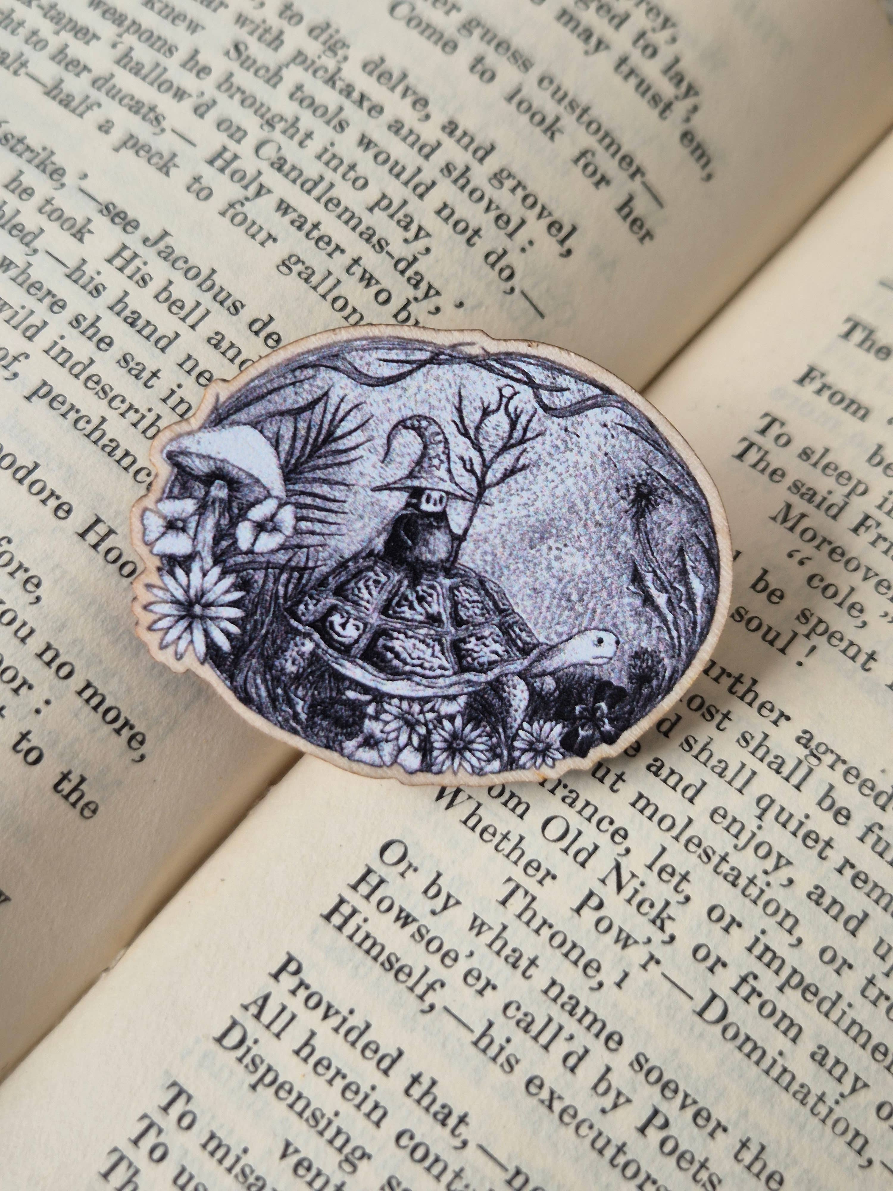 Wizard of Springtime Tortoise Wooden Pin Badge