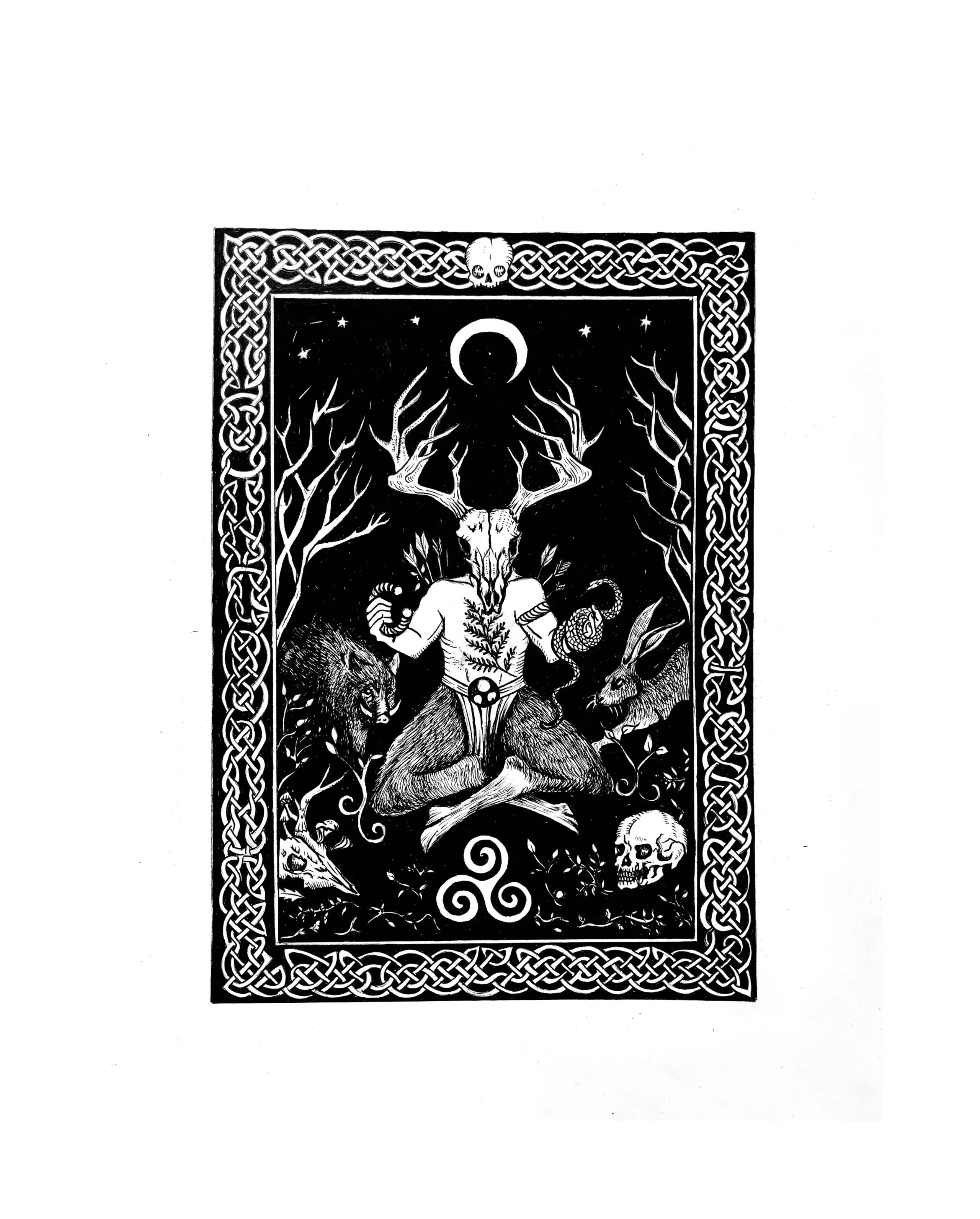 Cernunnos Art Print - Black & Bone