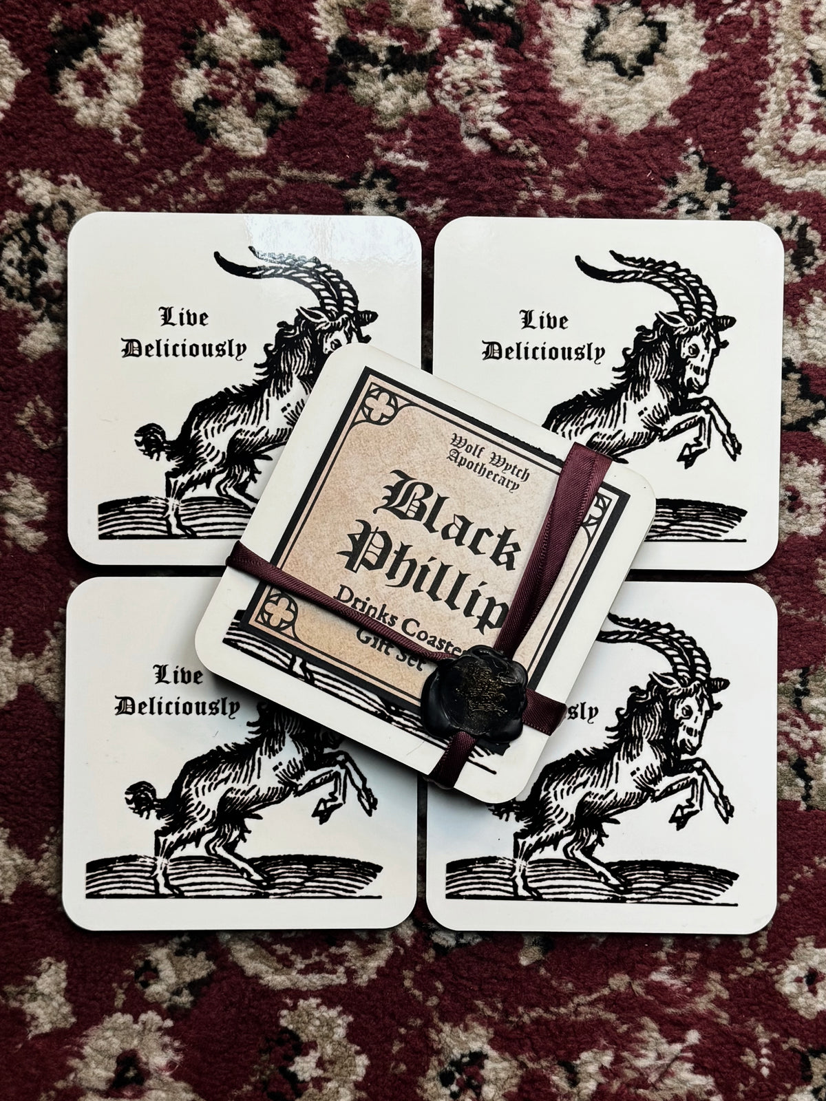 Black Phillip Goat Drink Coasters