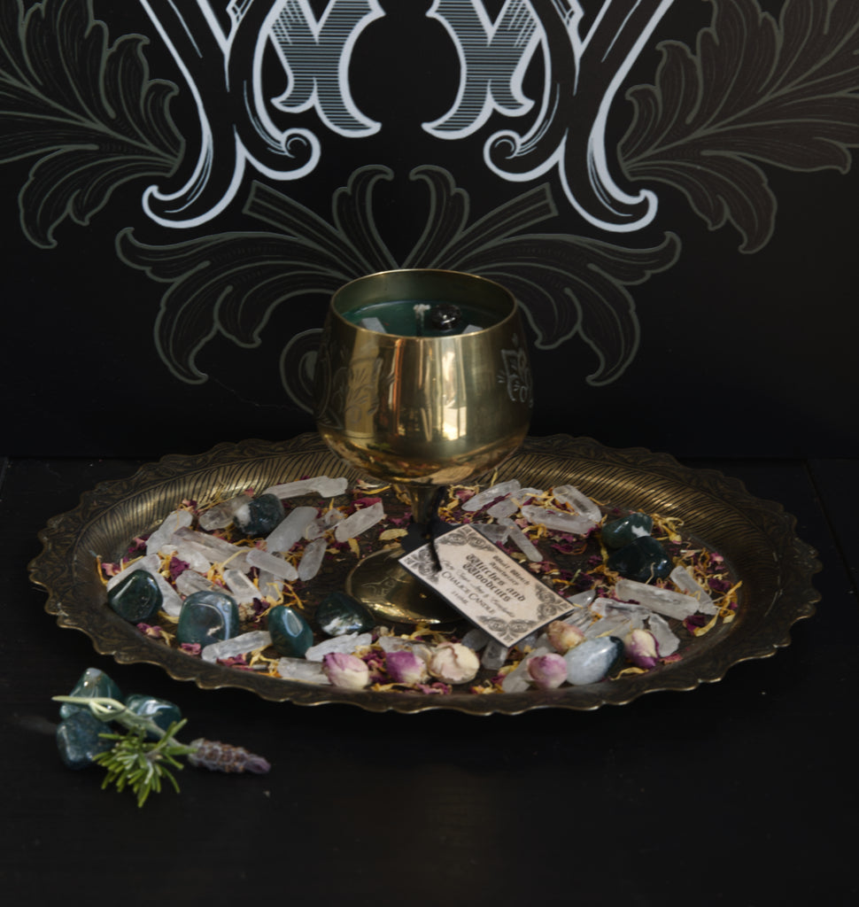Brass Indian Etched Chalice Candle (Green Wax)