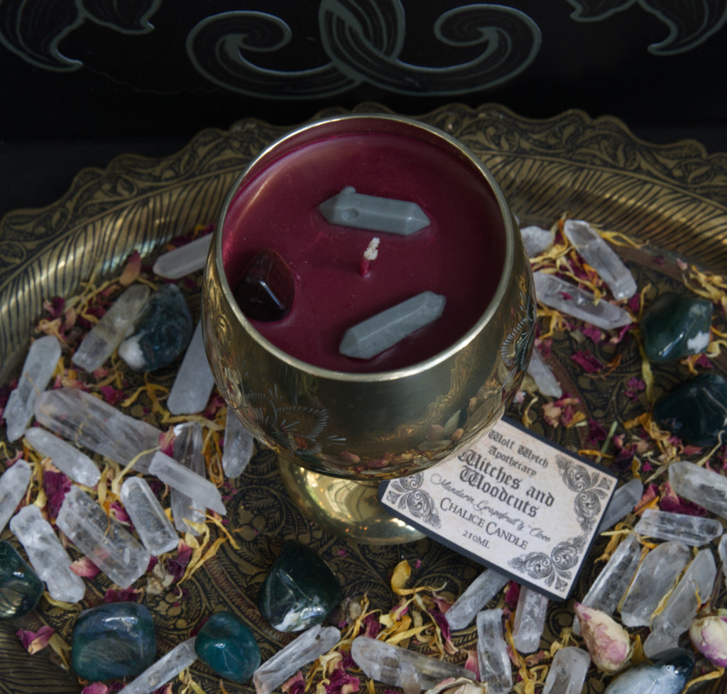 Brass Indian Etched Chalice Candle (Red Wax)
