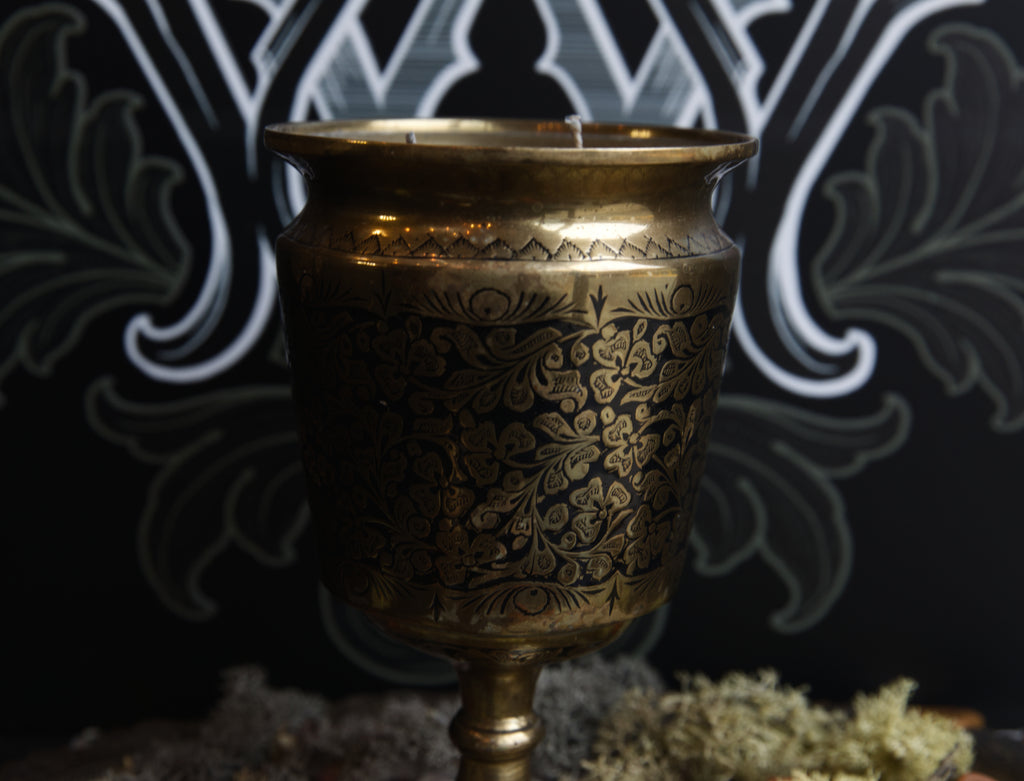 Large Brass Indian Etched Chalice Candle