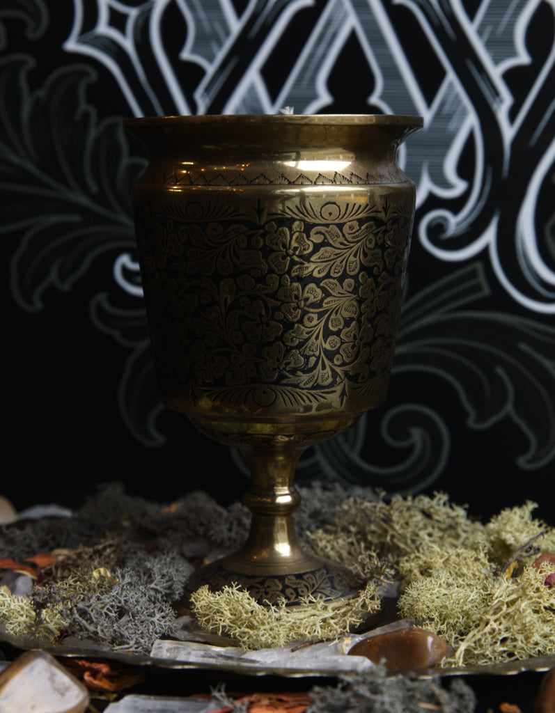 Large Brass Indian Etched Chalice Candle