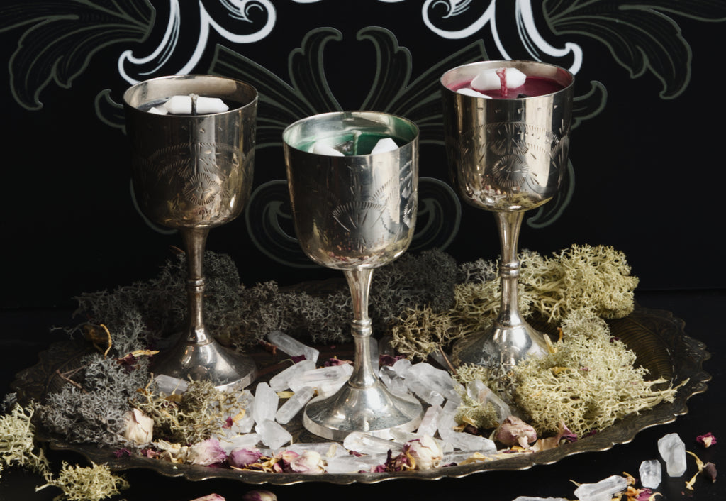 Vintage Silver Etched Chalice Candle (Red Wax)